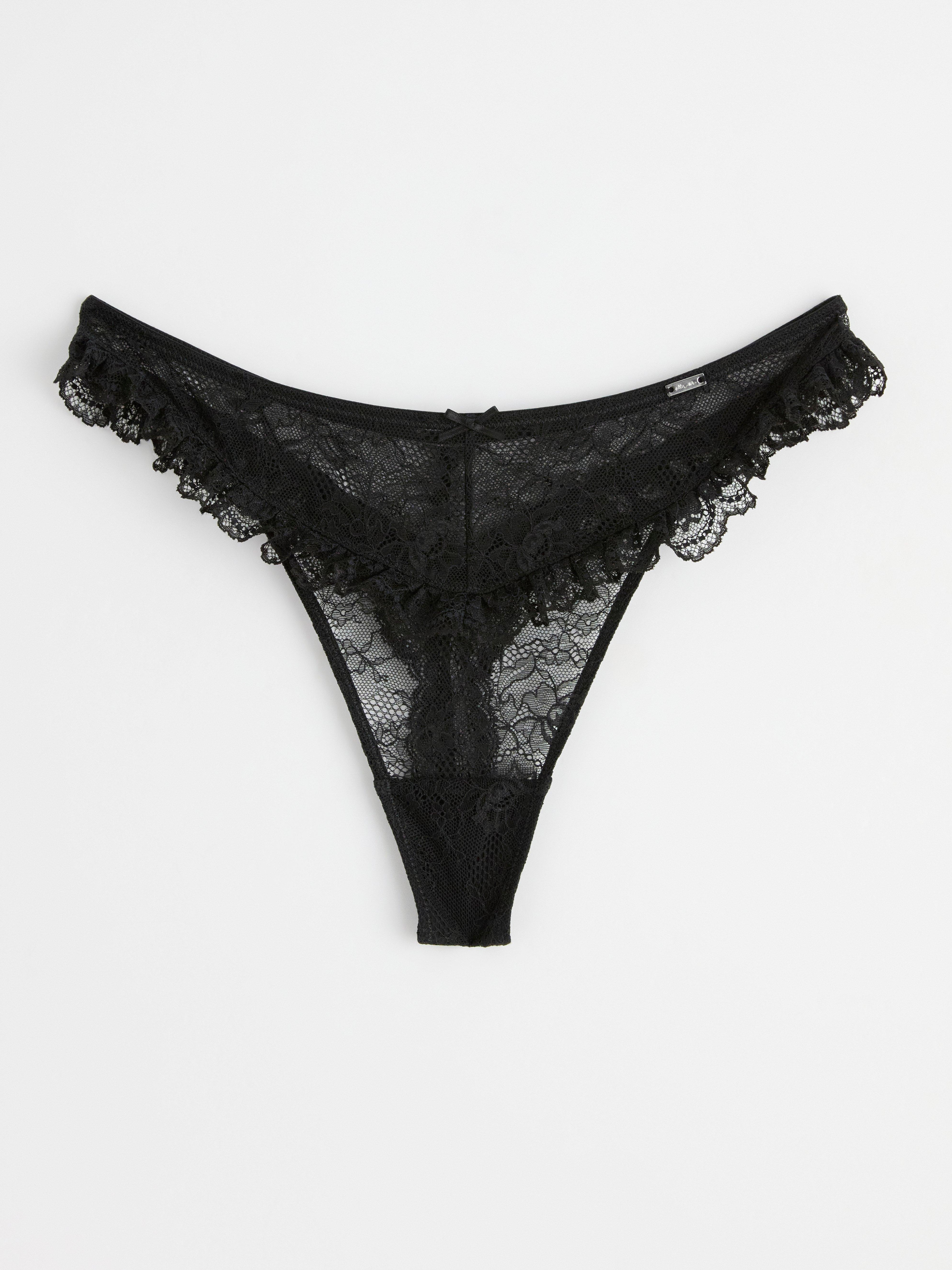 Thong regular waist with lace Black