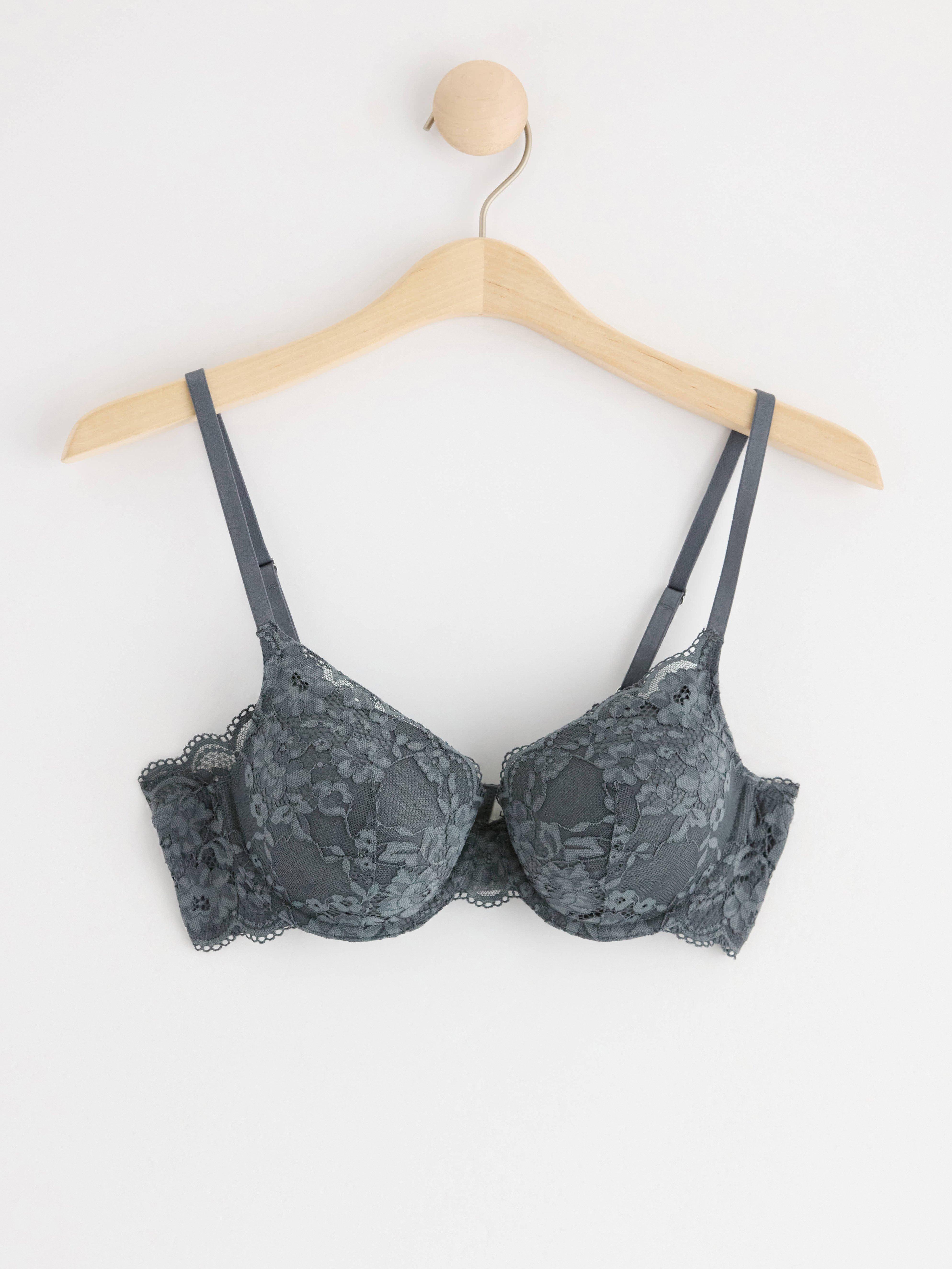 Lilja t-shirt bra with lace Dark Grey