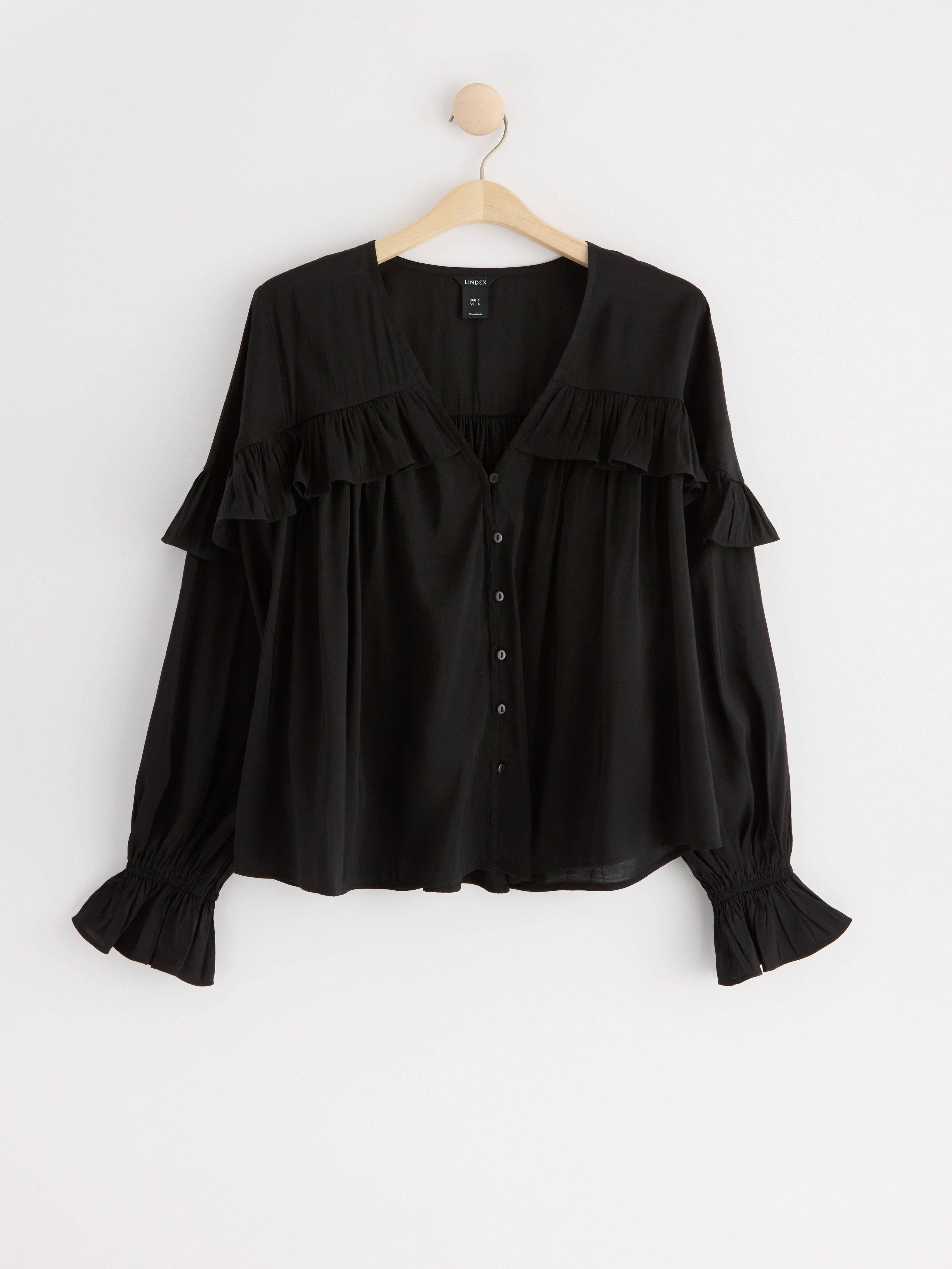 Long sleeve frill blouse Black