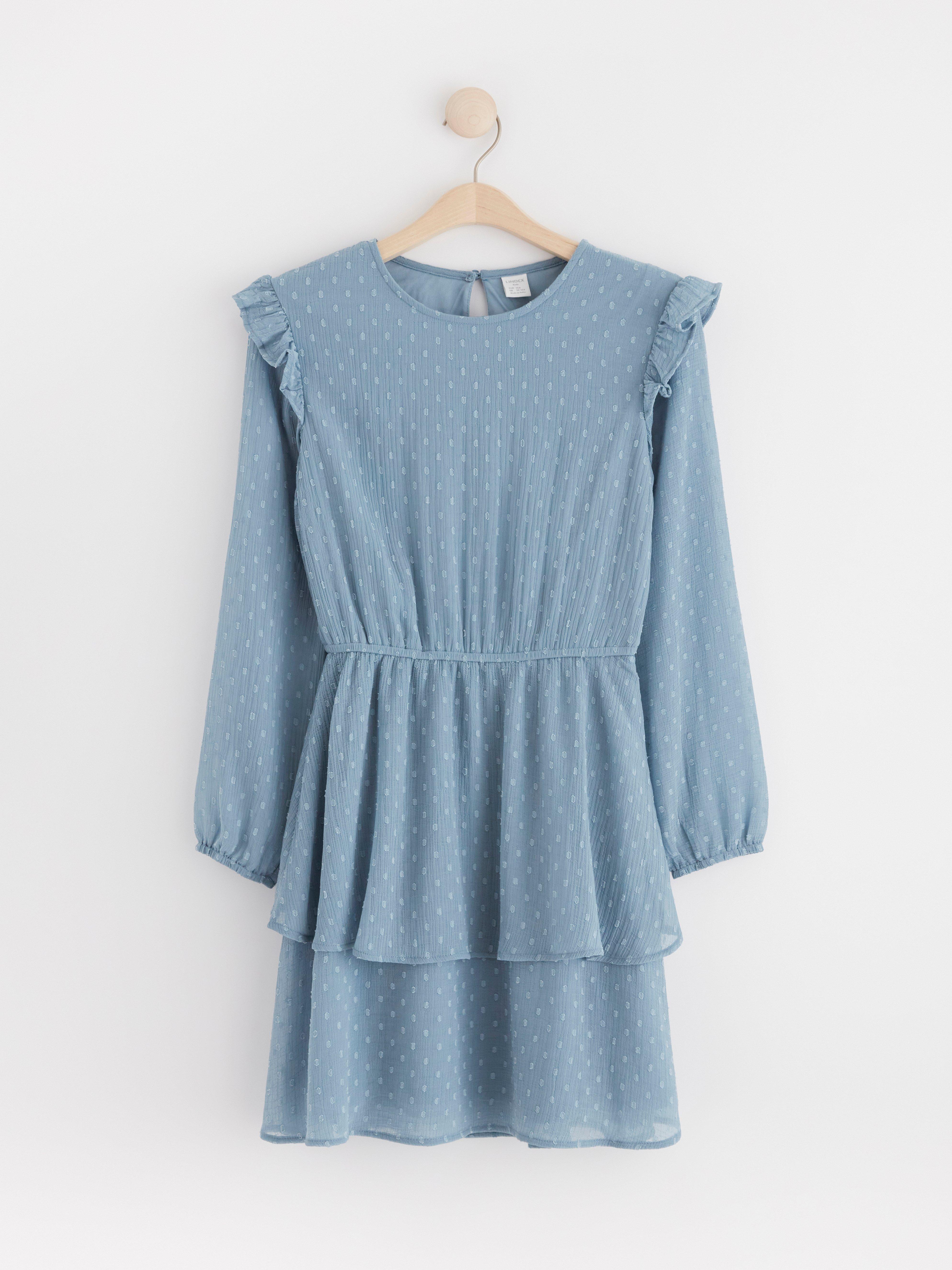 Long sleeve flounce dress Dusty Blue