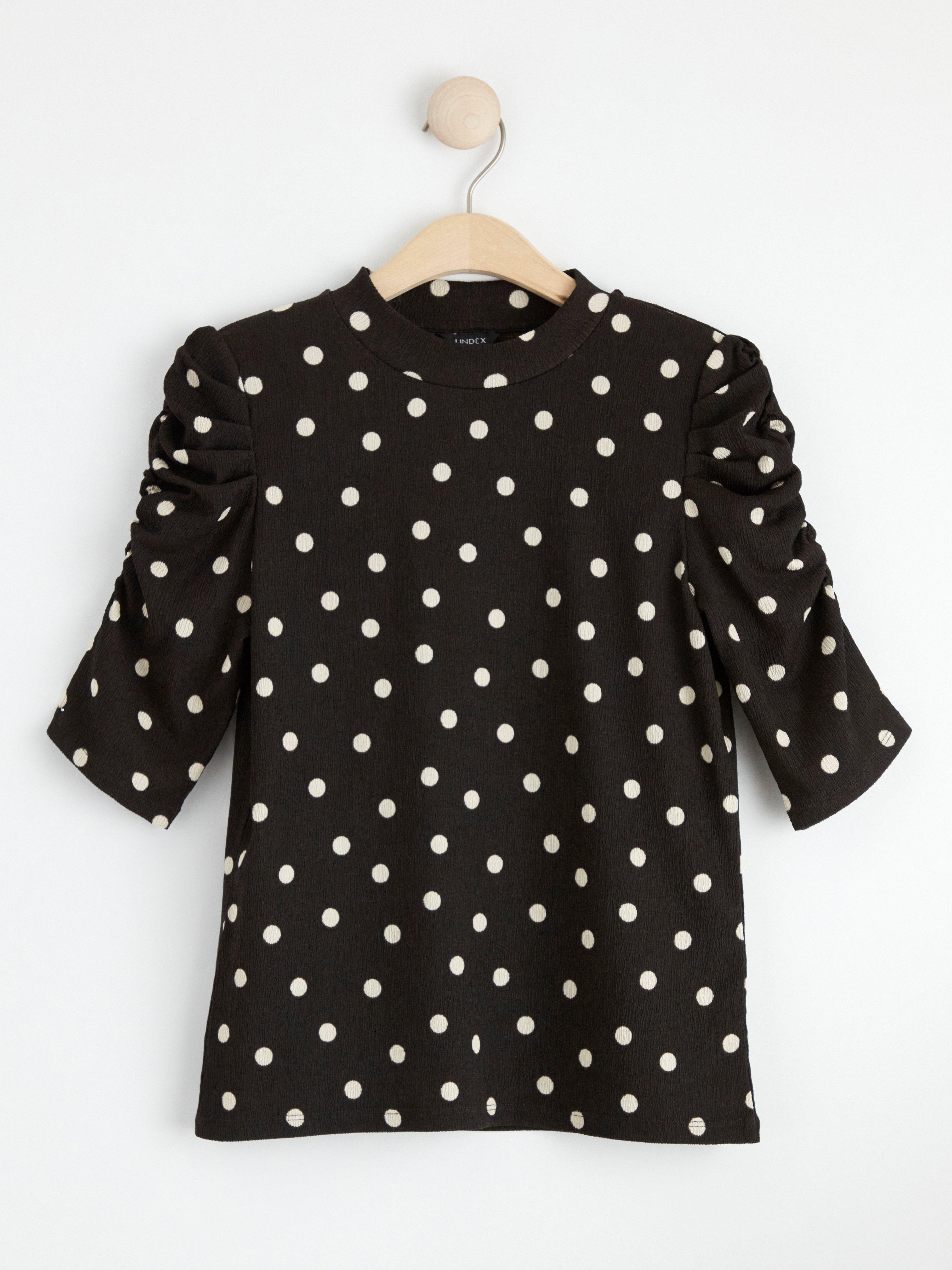 Textured puff sleeve top Dark Brown