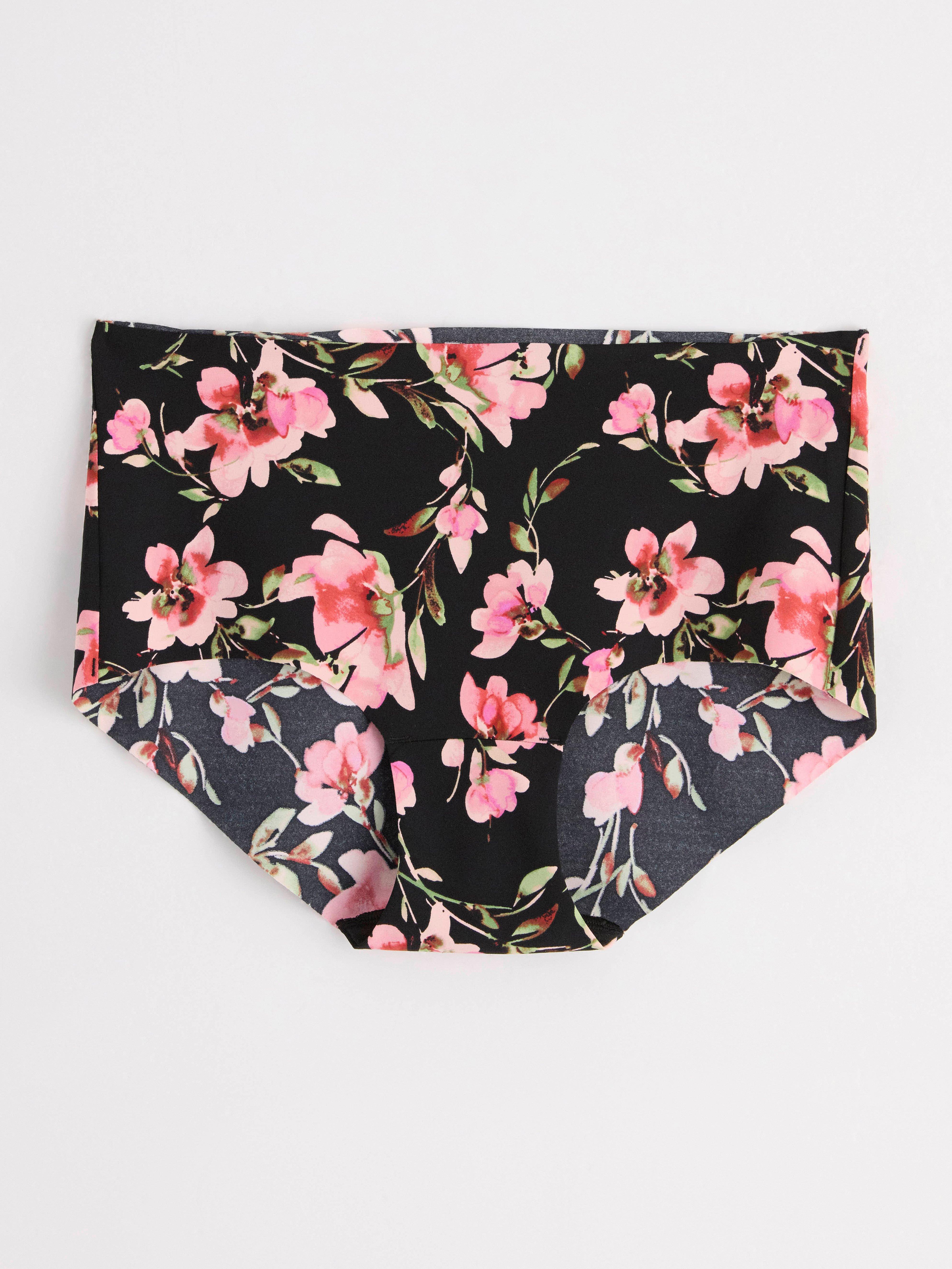 Invisible regular waist briefs with flowers Black