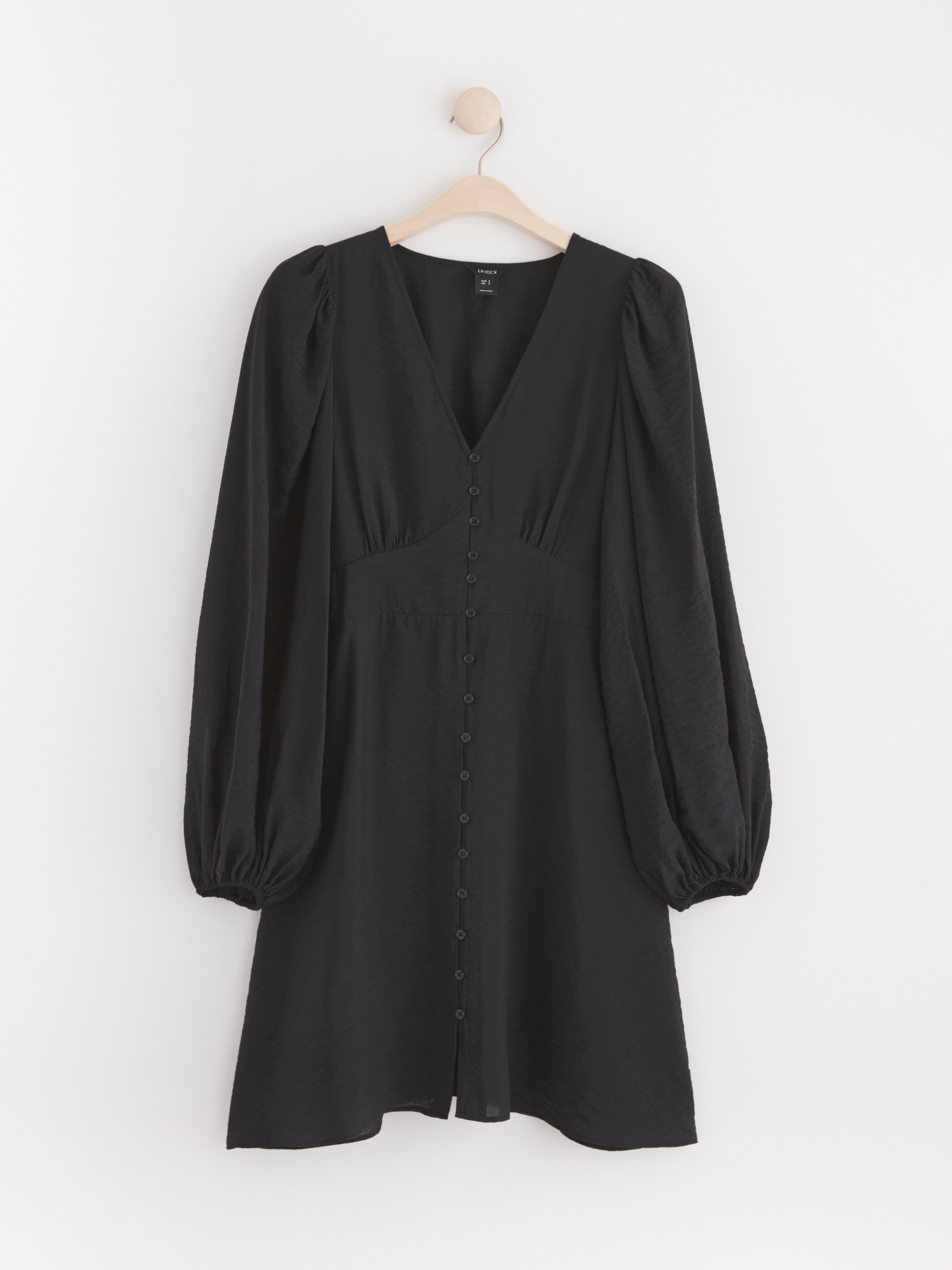 Puff sleeve midi dress Black