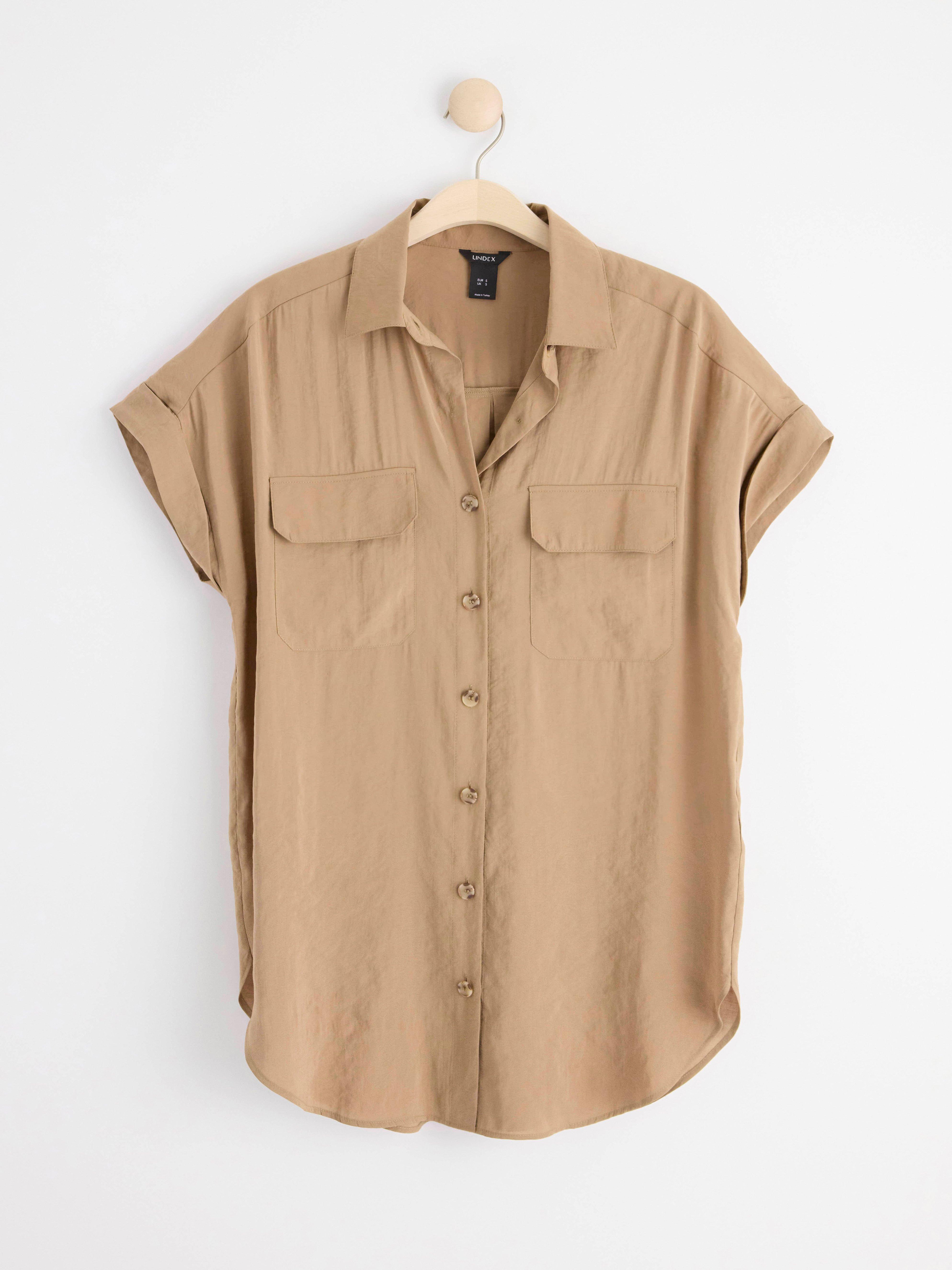 Short sleeve blouse with pockets Light dusty  Brown