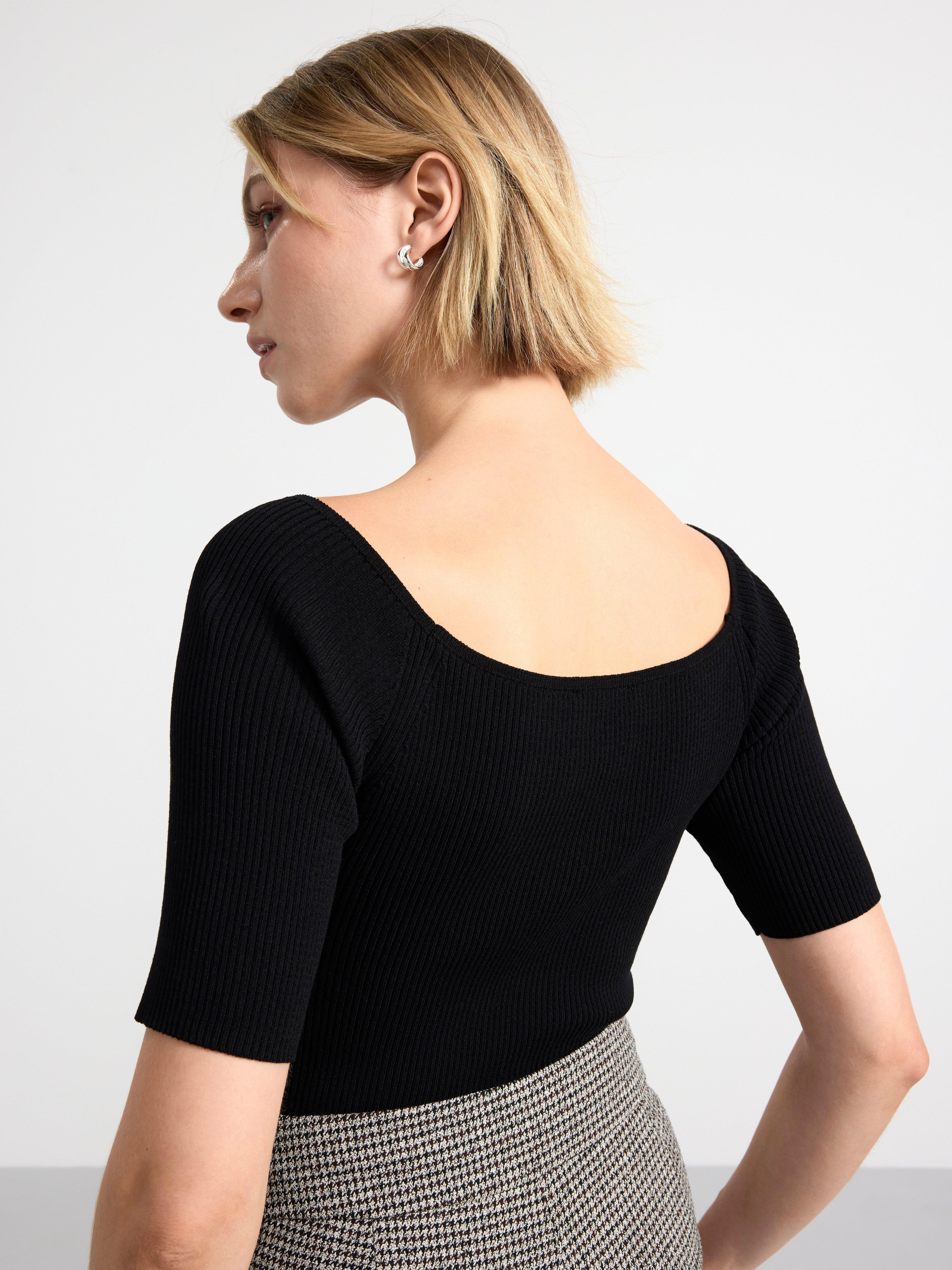 Ribbed short sleeve top Black