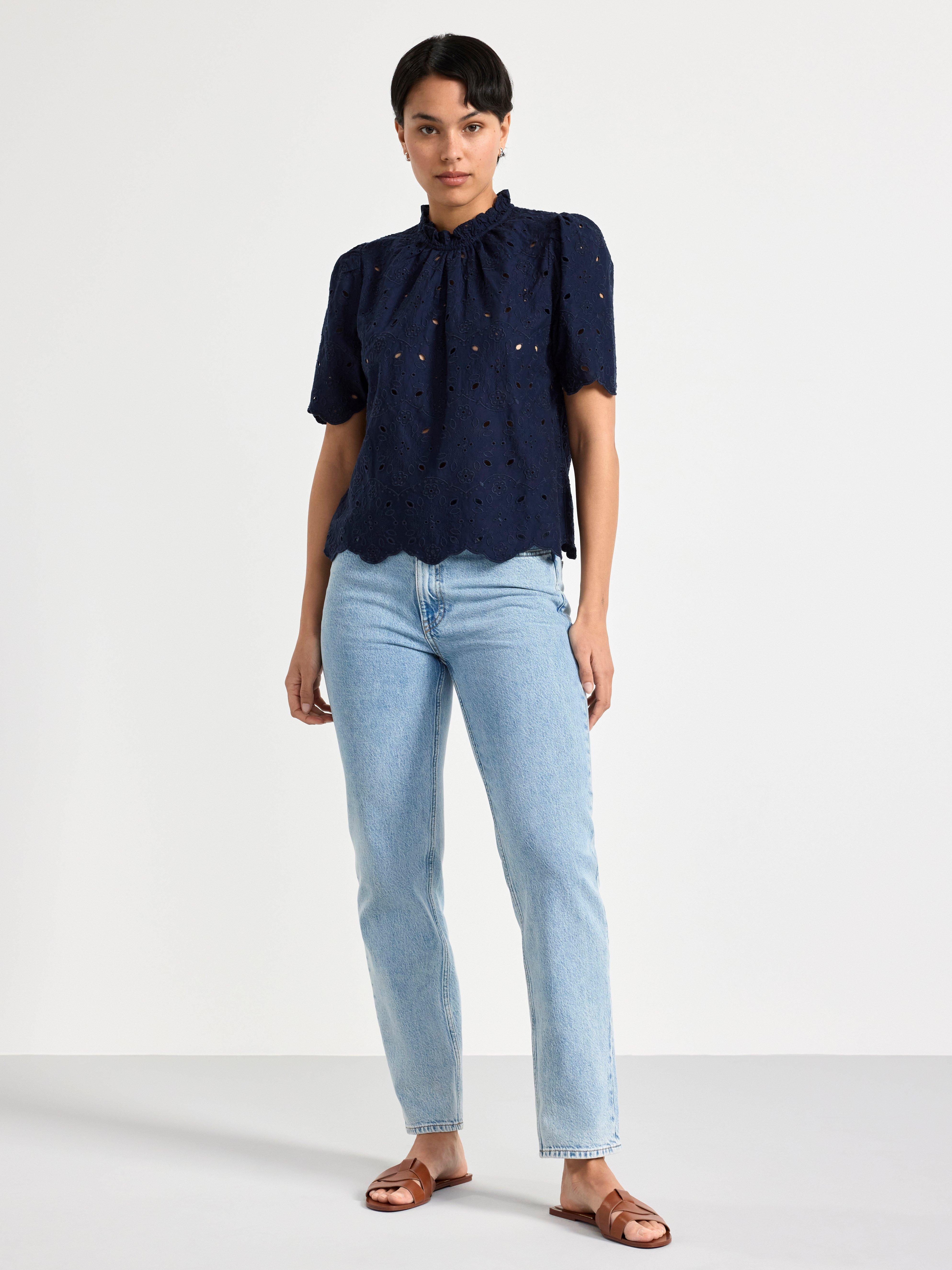 Blouse with broderie anglaise Navy