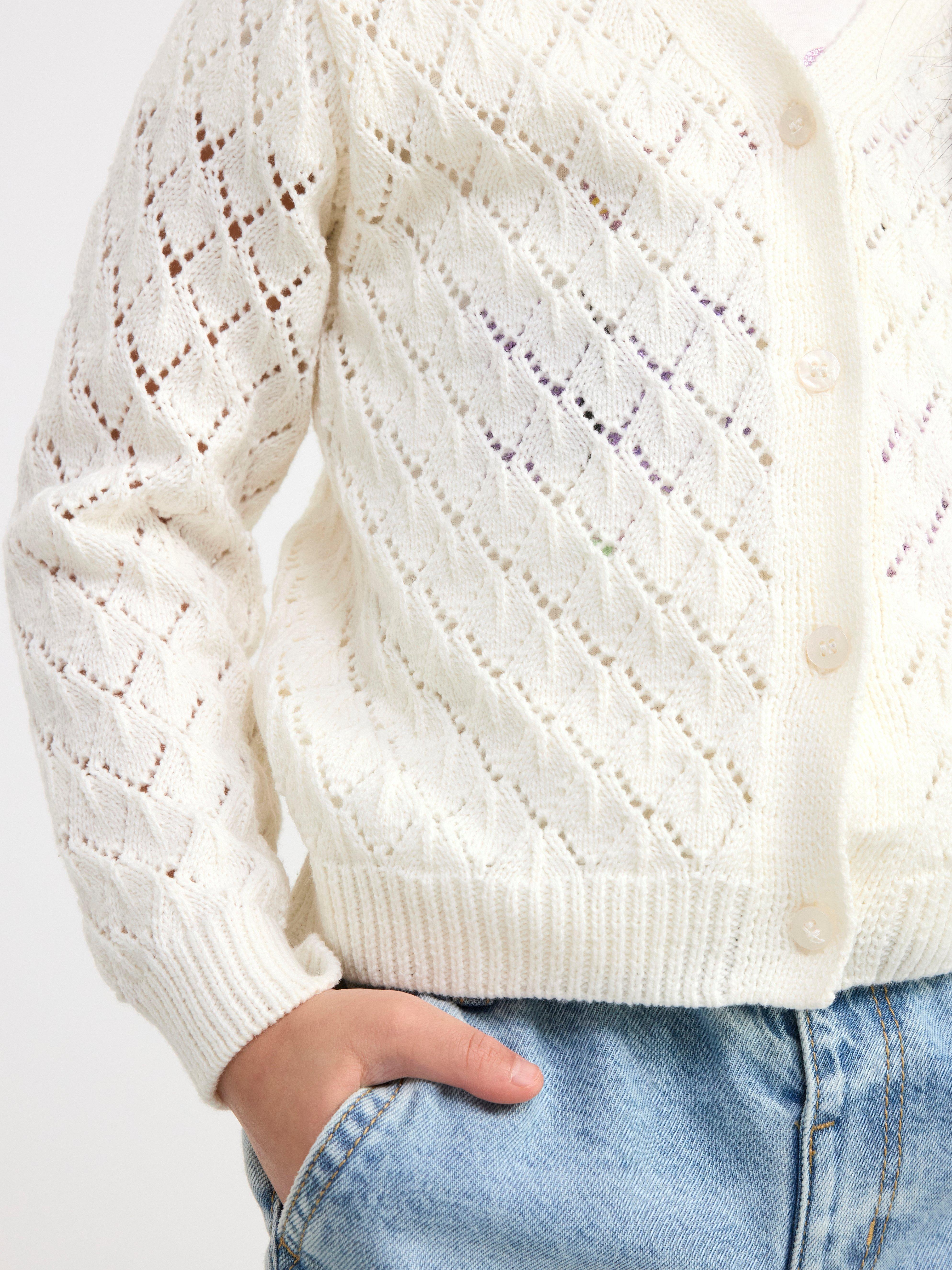 Pattern knitted cardigan Light Dusty White