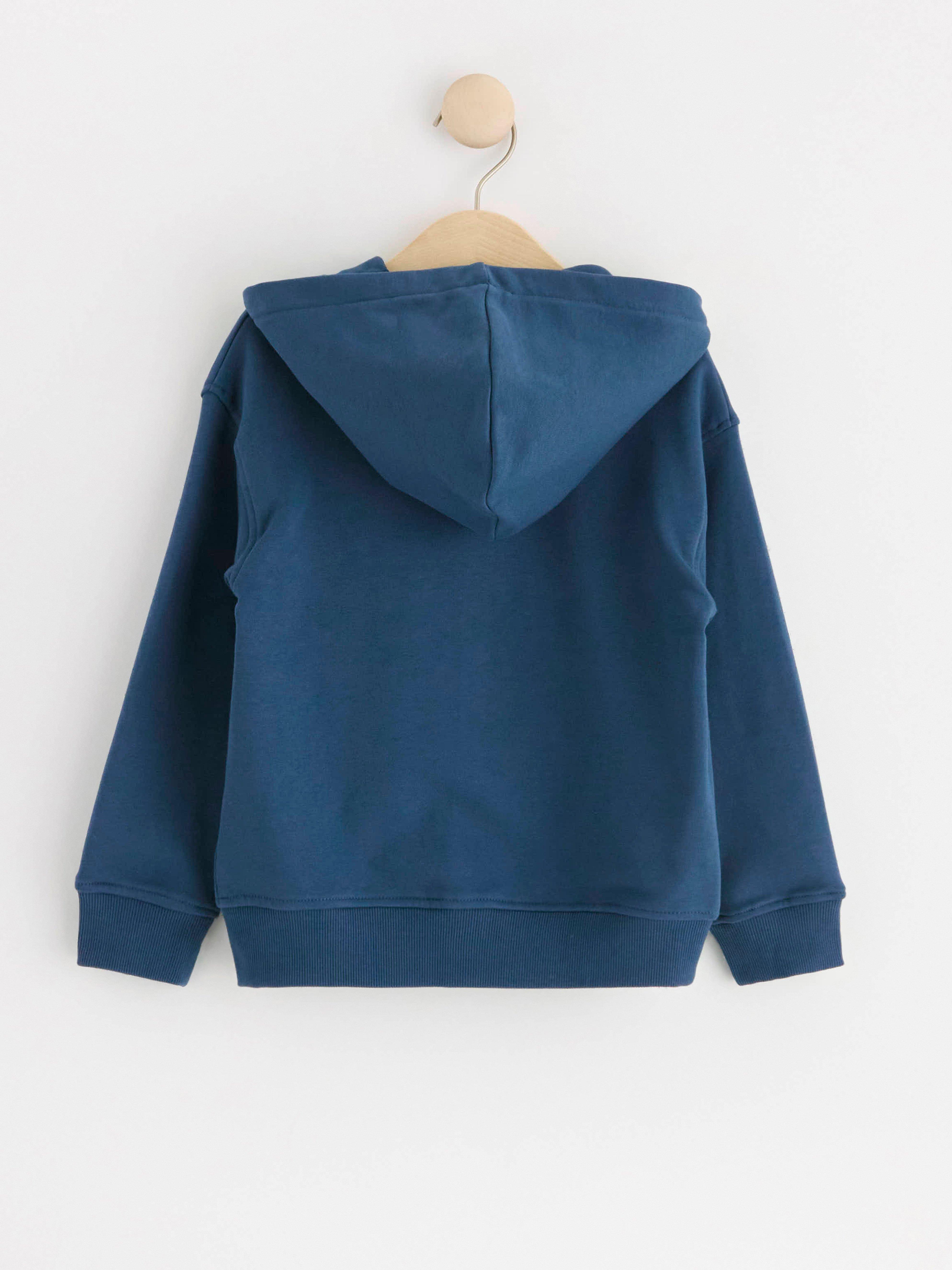 Zipped cotton hoodie with brushed inside Dark Dusty Blue