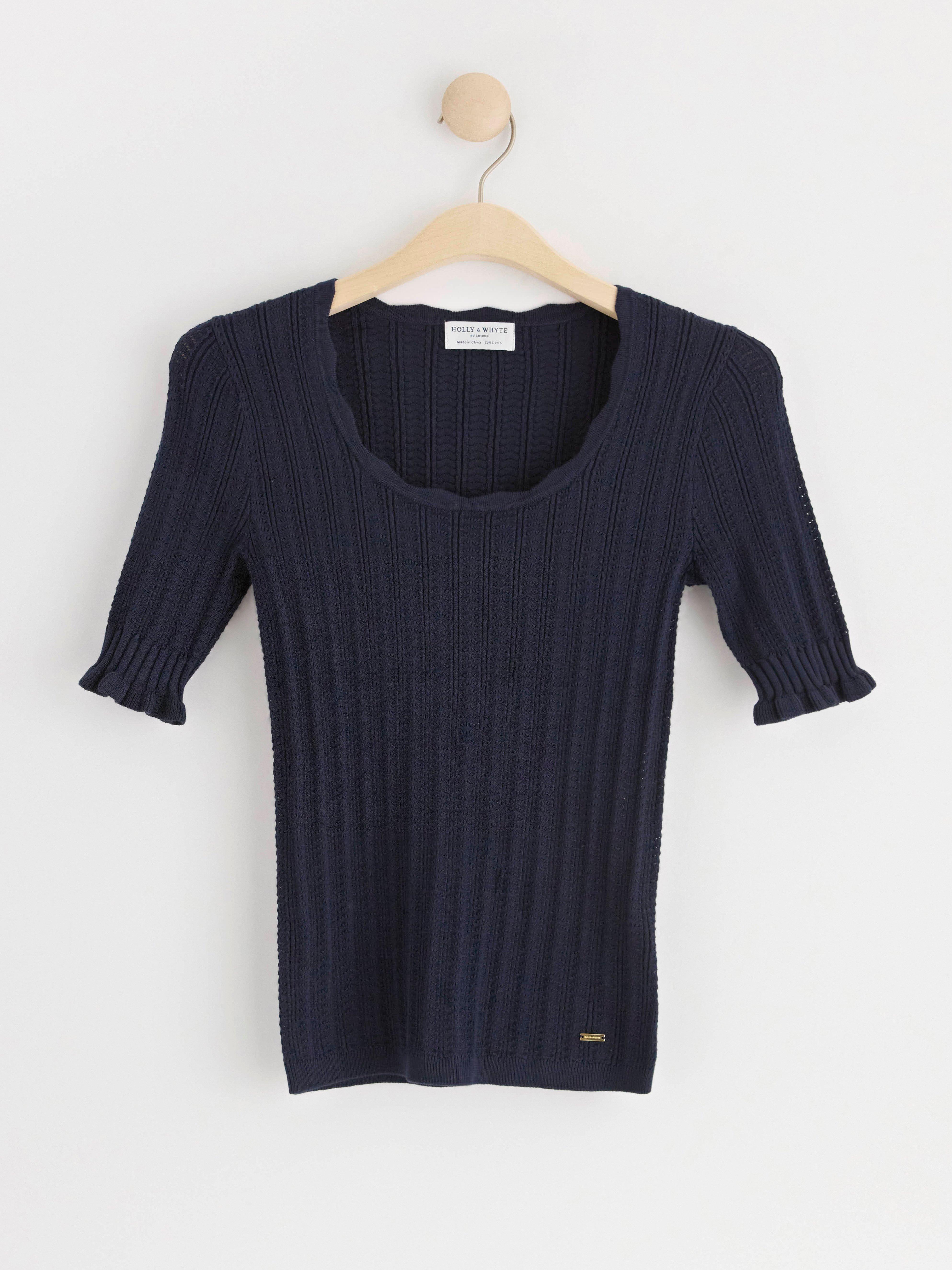 Short sleeve knitted top Navy