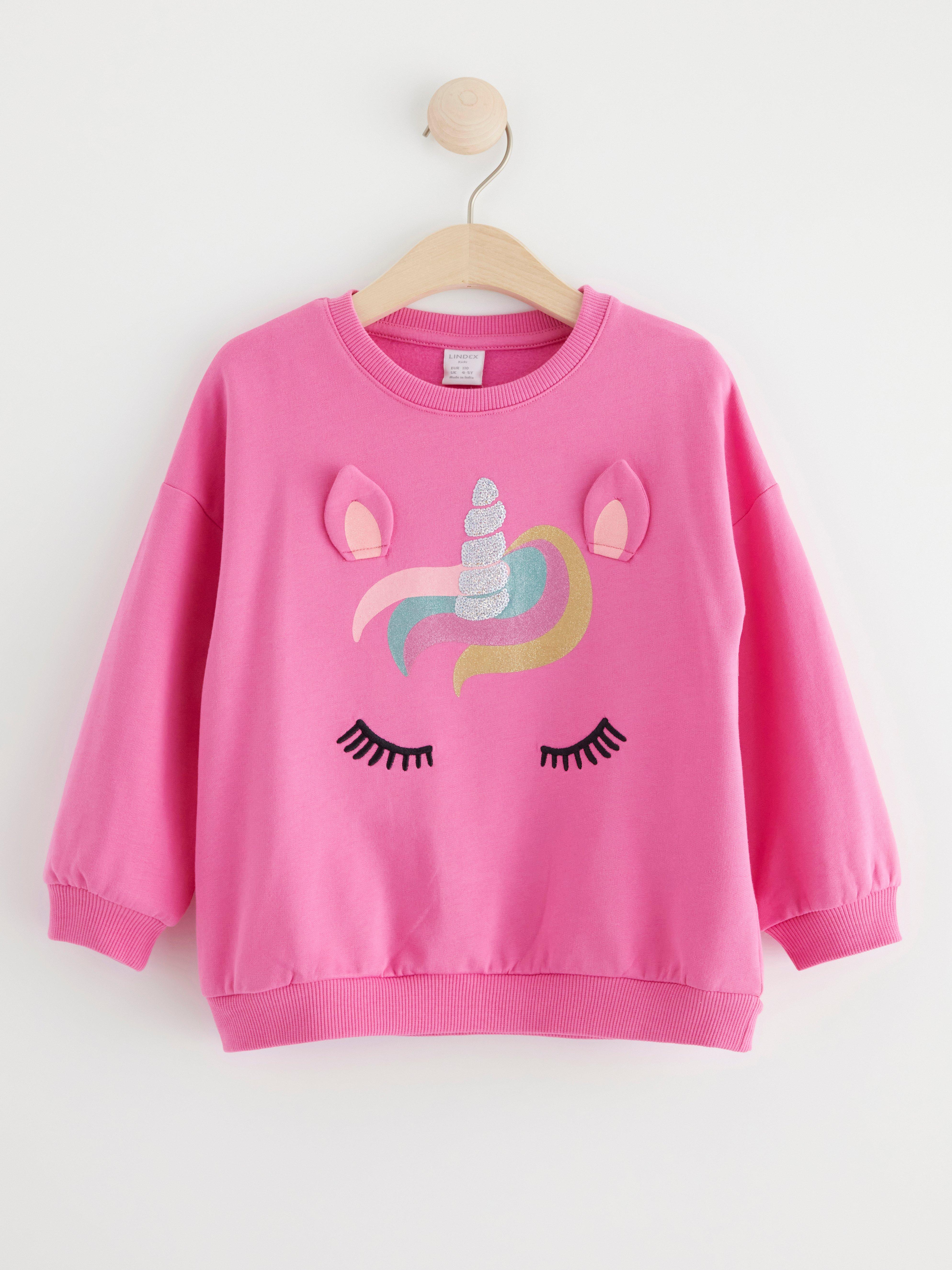 Sweatshirt with brushed inside and unicorn Pink