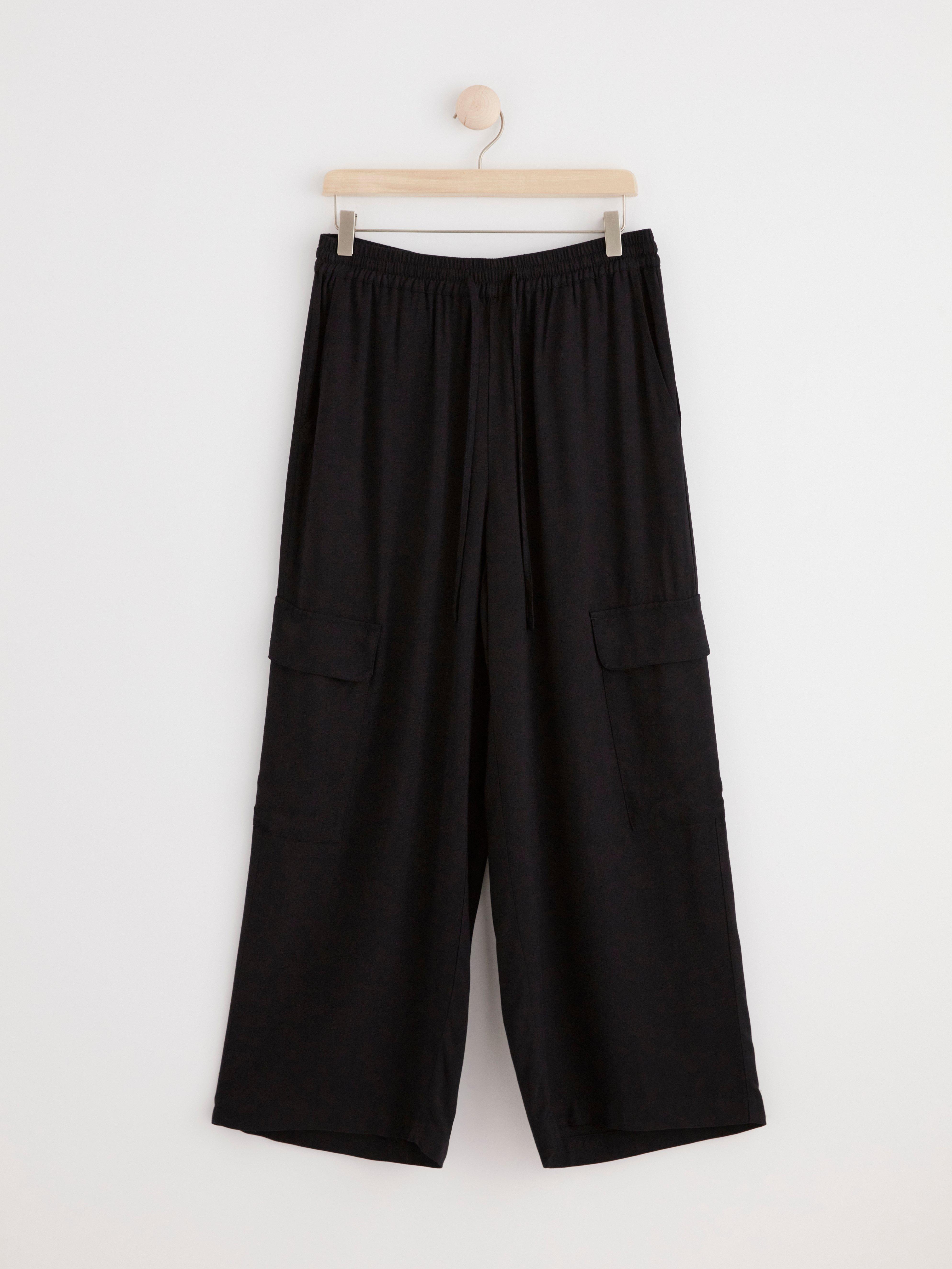 Wide high waist utility trousers Black