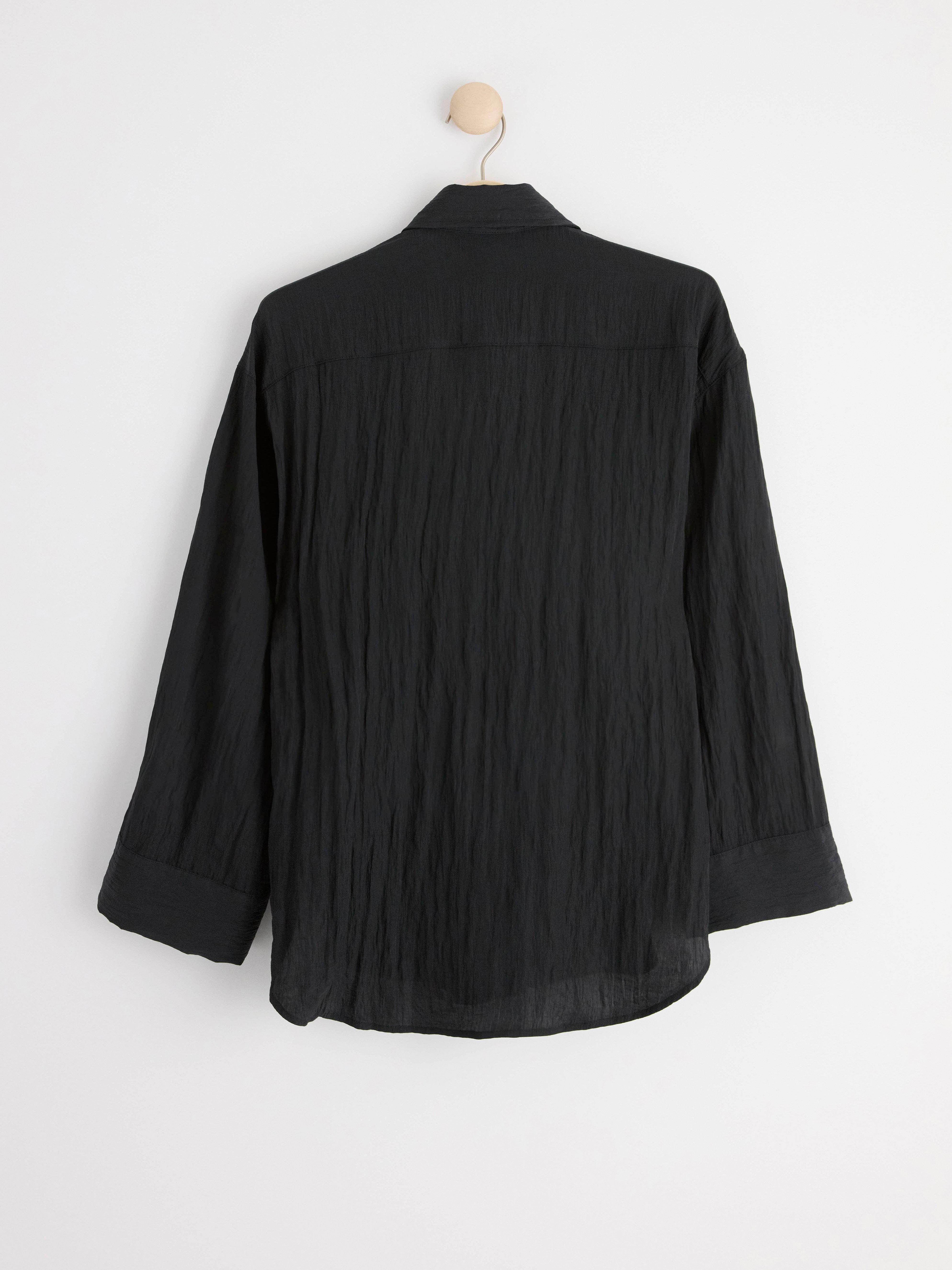 Crinkled long sleeve shirt Black