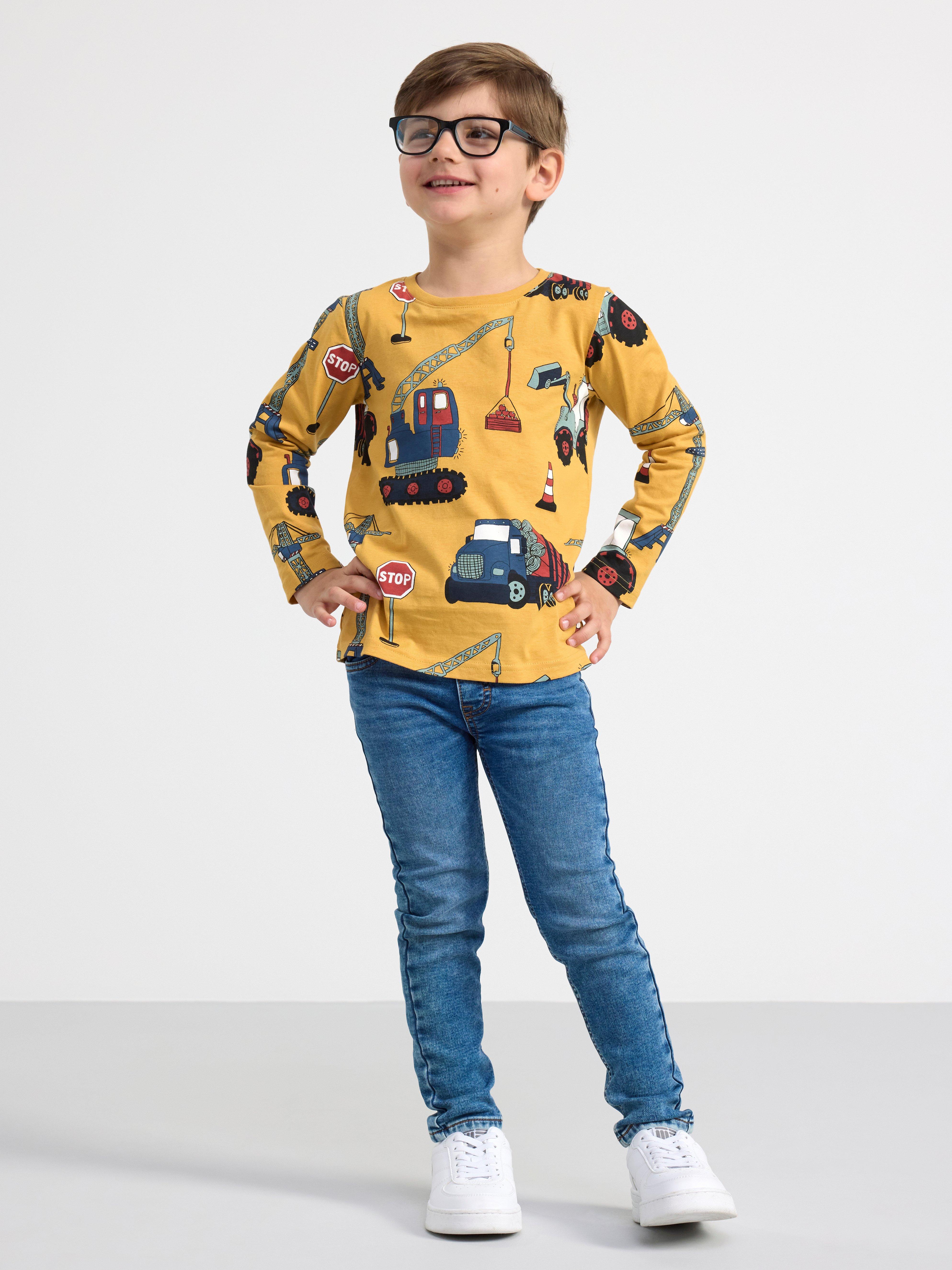 Long sleeve top with working vehicles Dusty Yellow