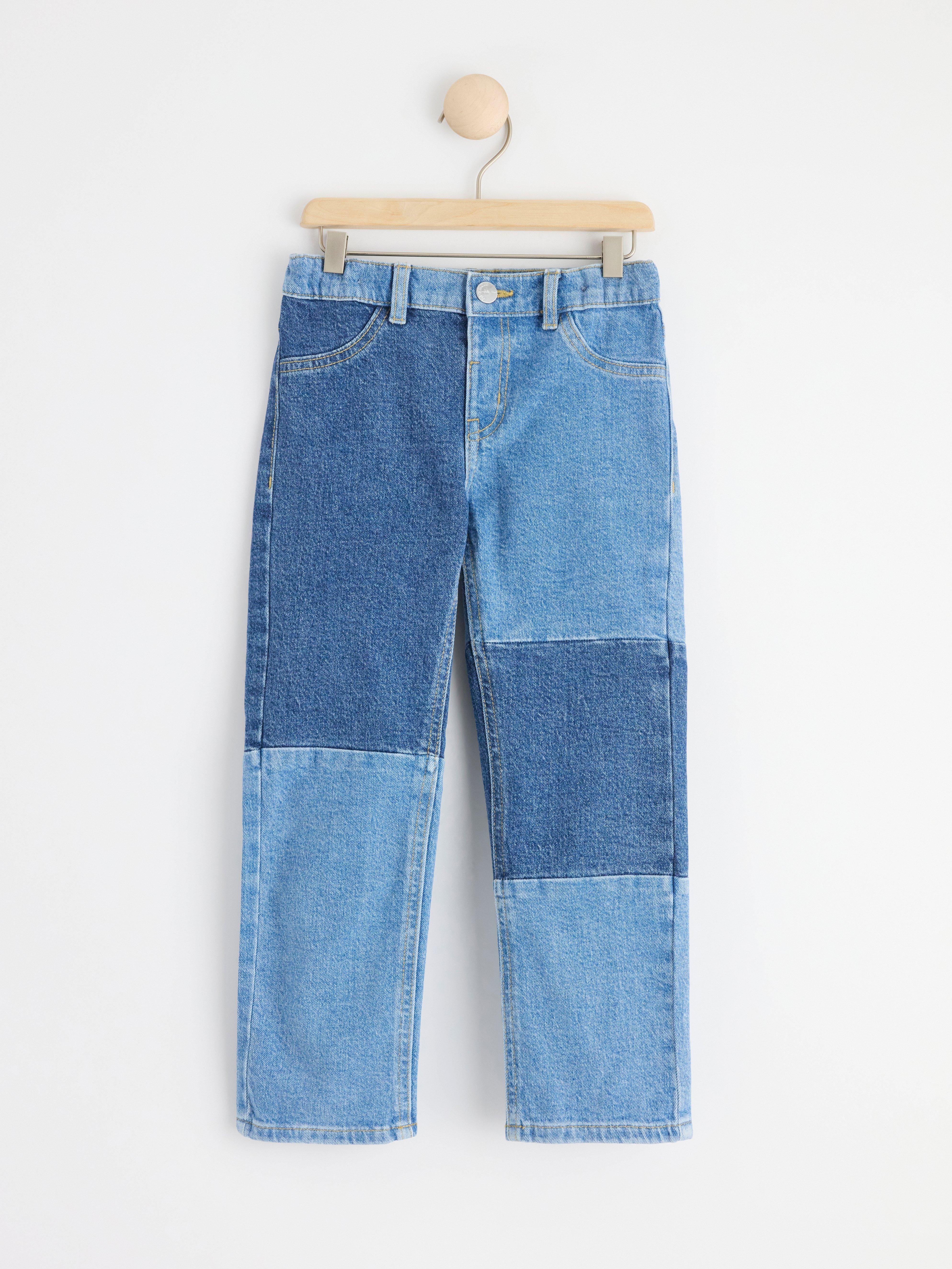 STINA Straight regular waist jeans with patchwork Denim