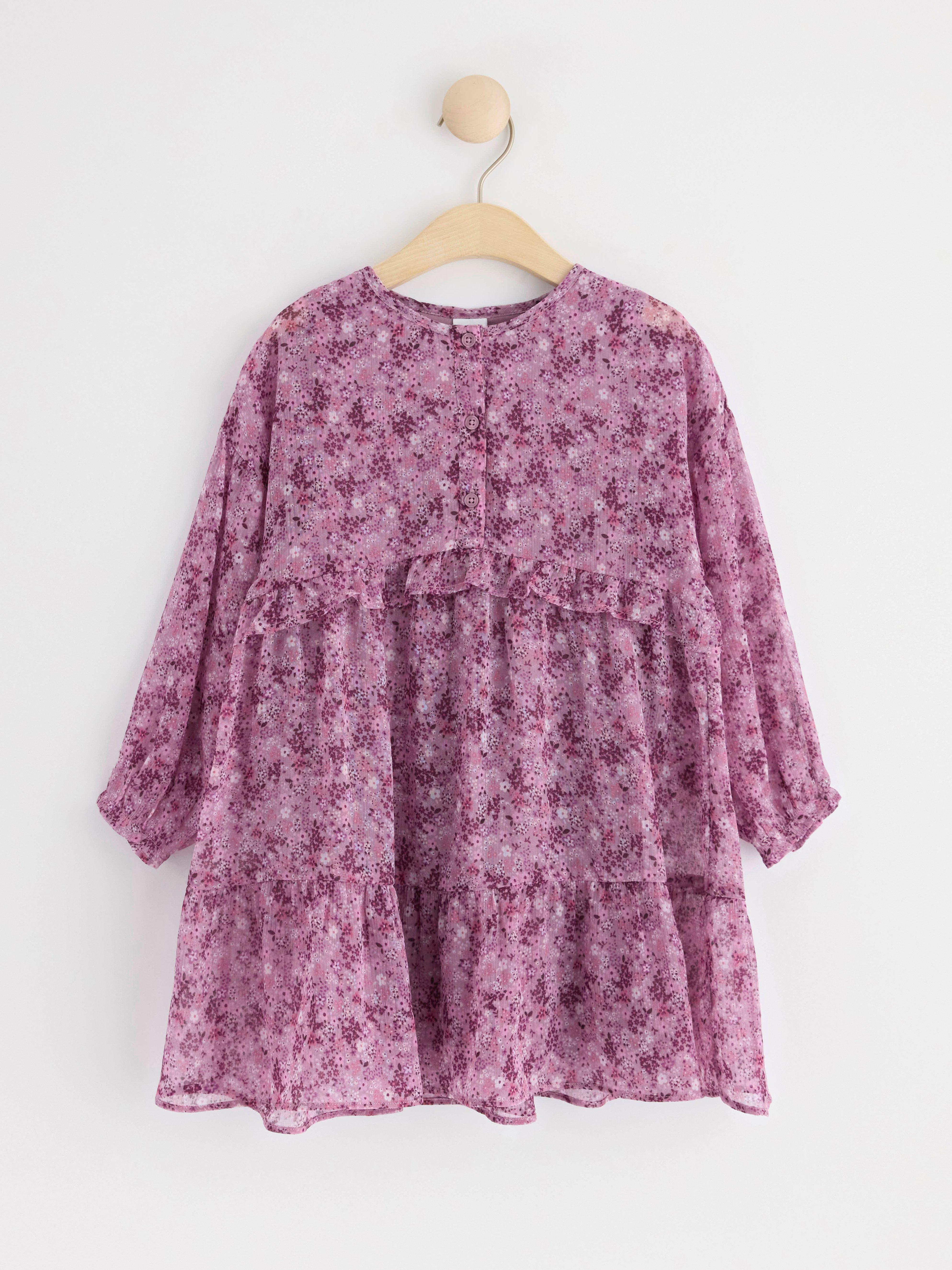 Tiered dress with flowers Light Dusty Lilac