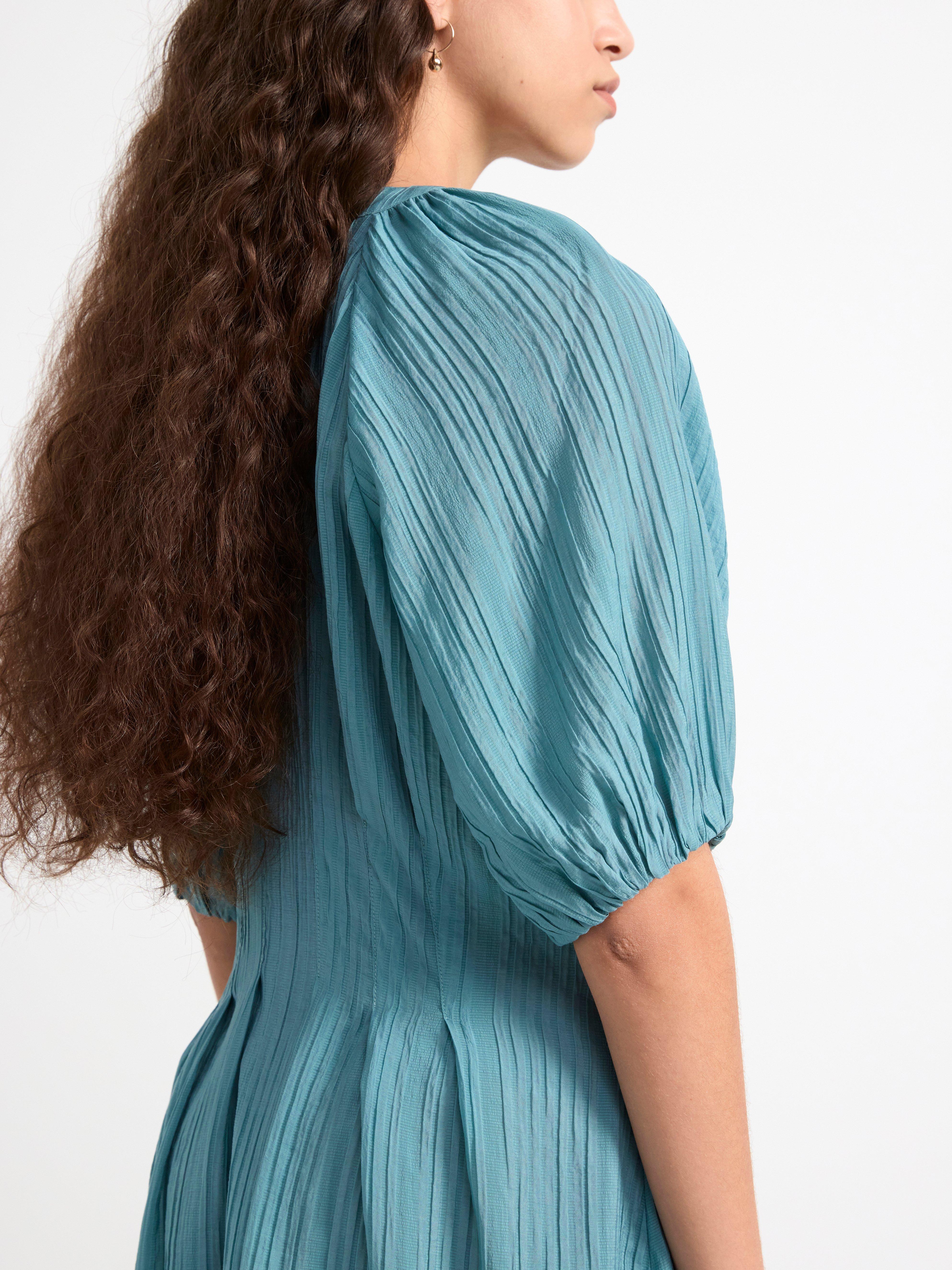 Textuxred puff sleeve maxi dress Turquoise