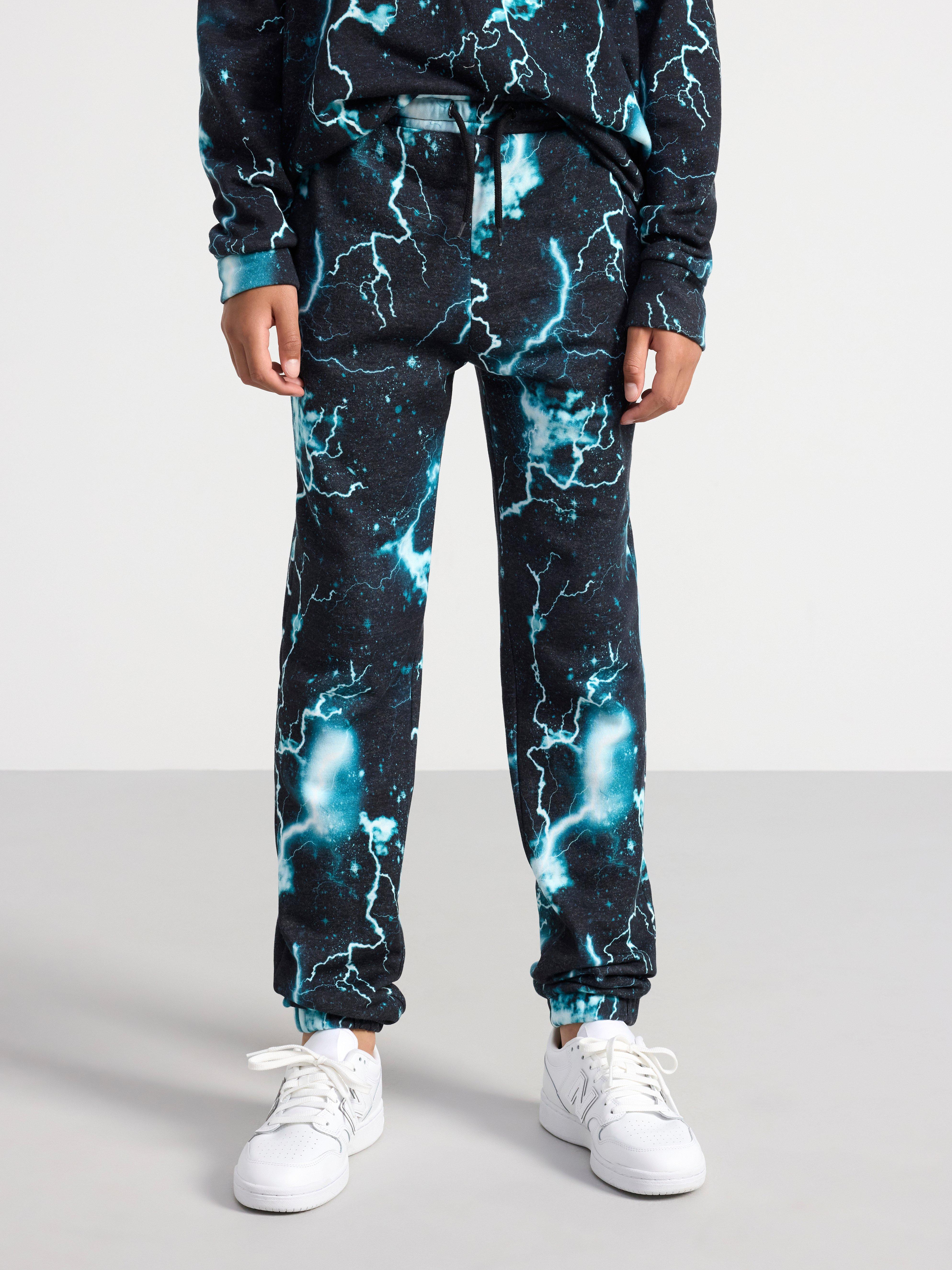 Joggers with brushed inside and allover pattern Dusty turqouise