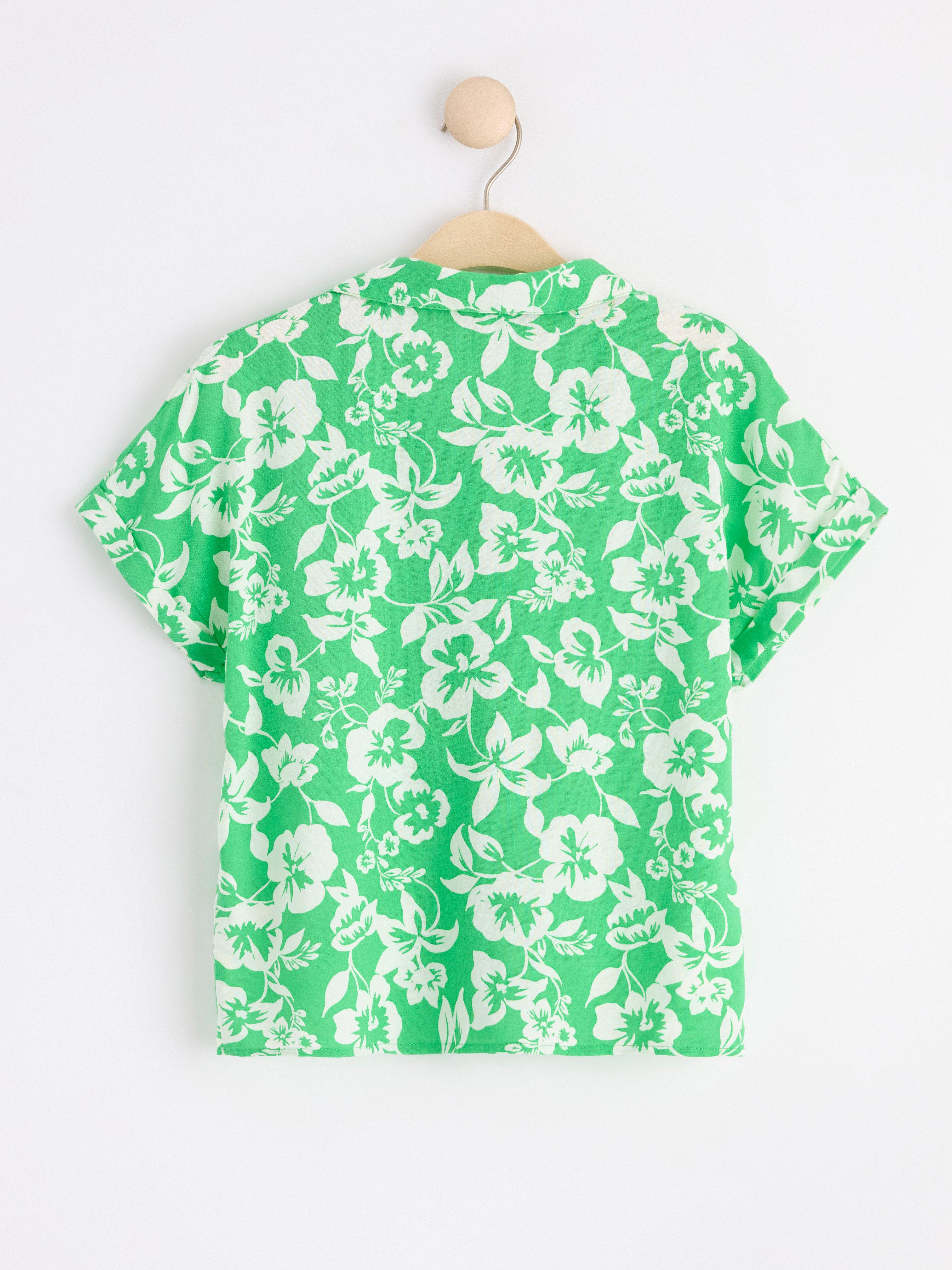 Patterned short sleeve blouse Green