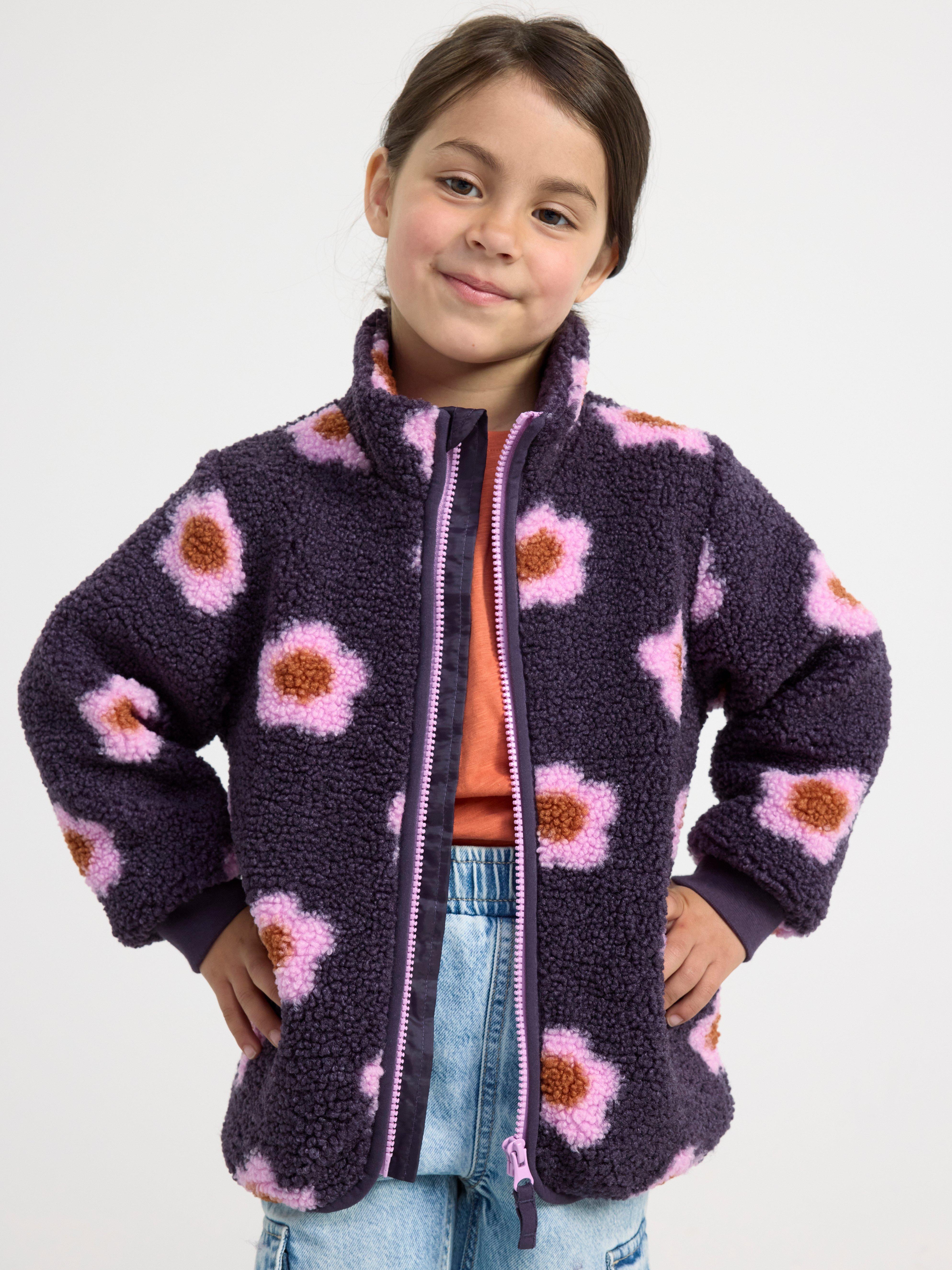Pile jacket with flowers Dark Lilac