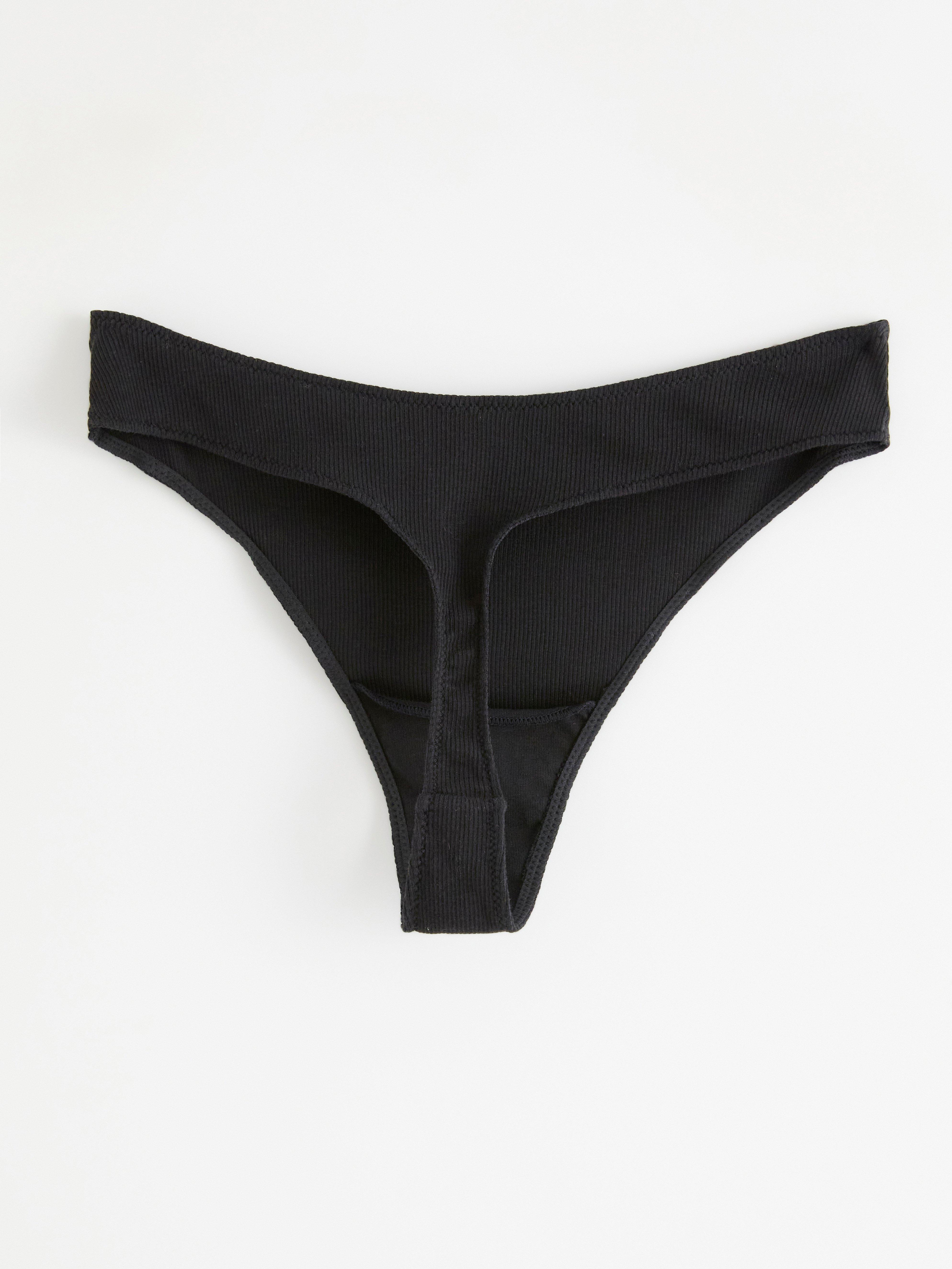Ribbed thong low Black