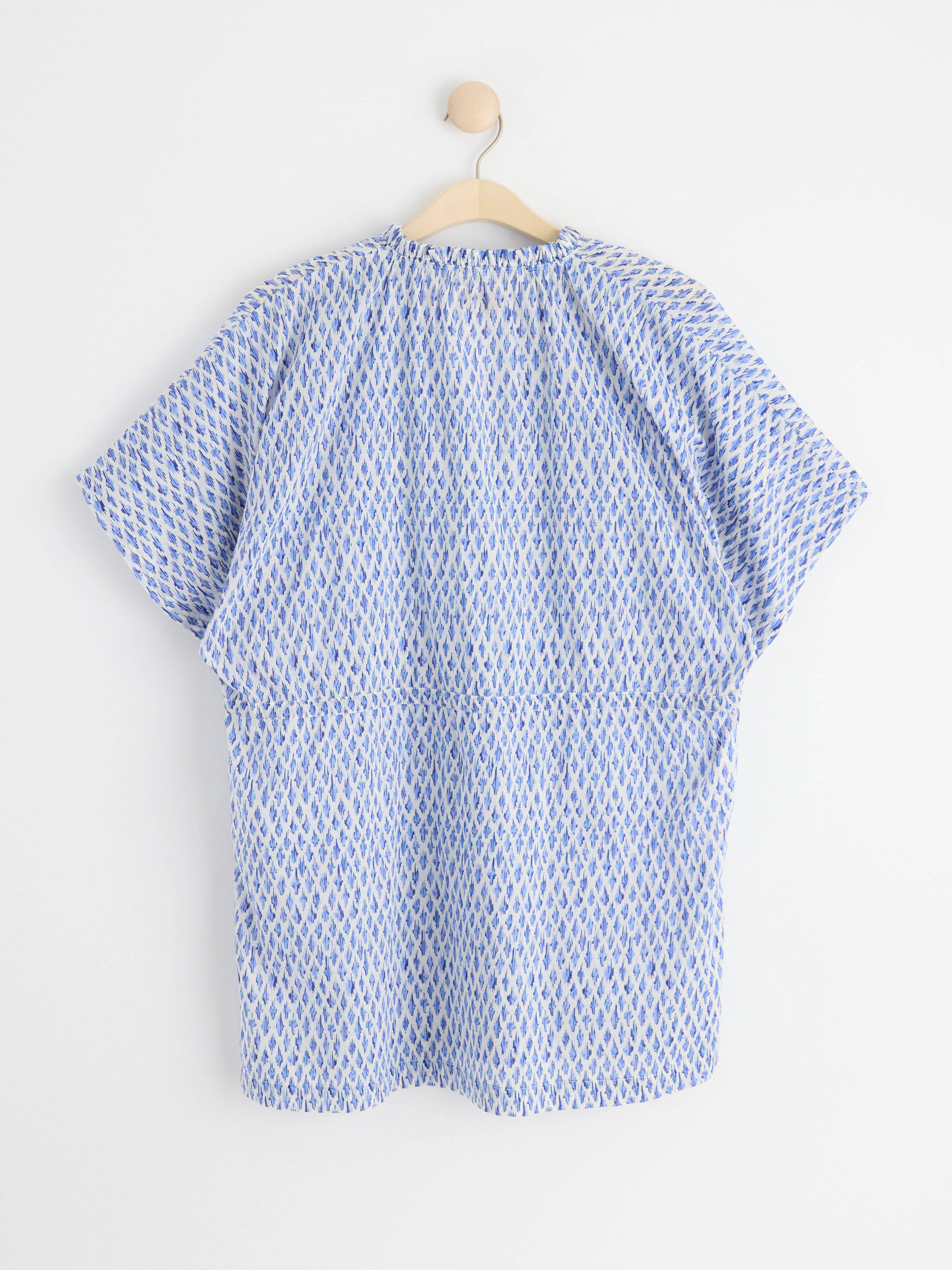 Patterned short sleeve tunic chambray blue