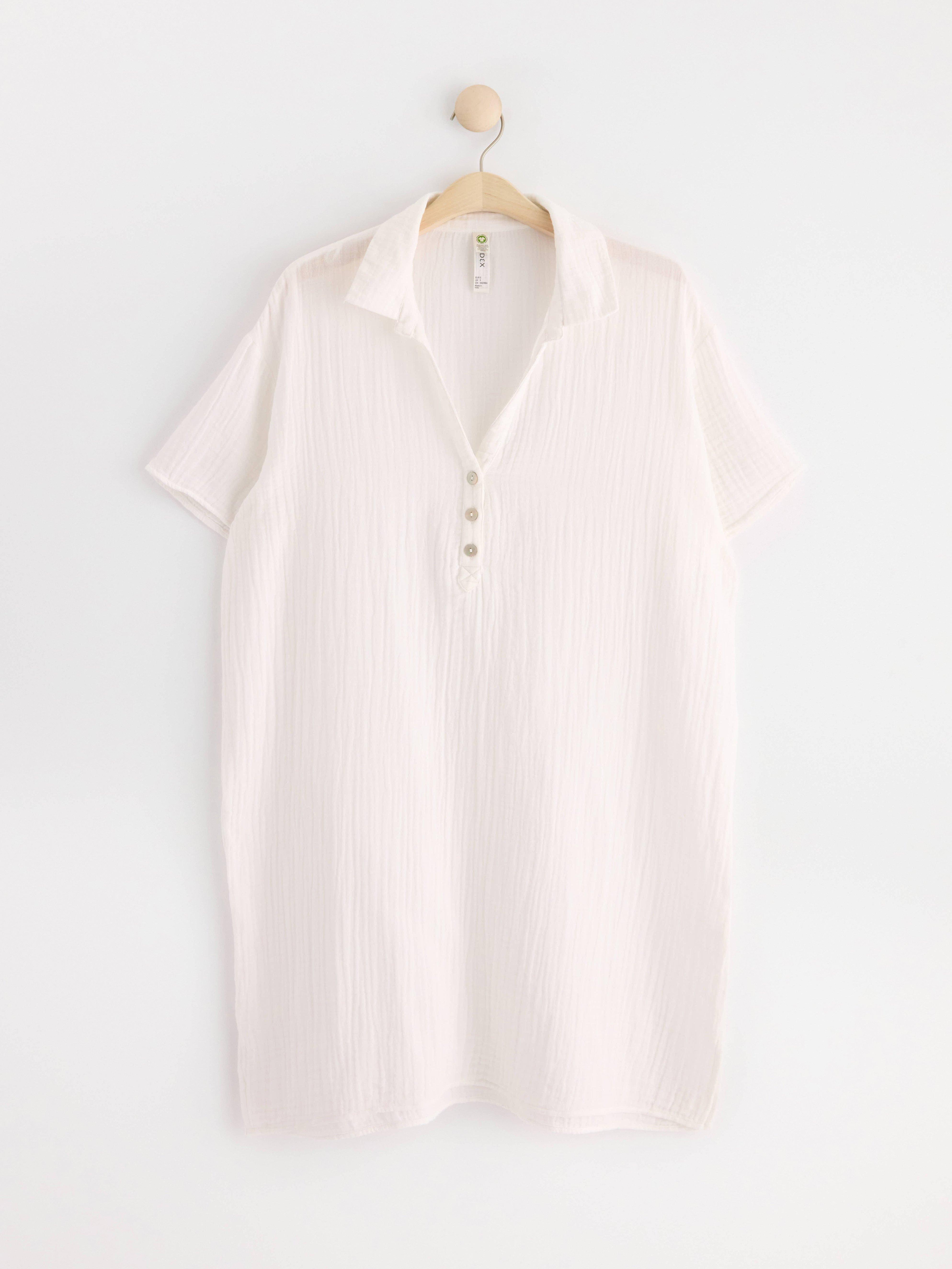 Crinkled cotton night shirt Off White