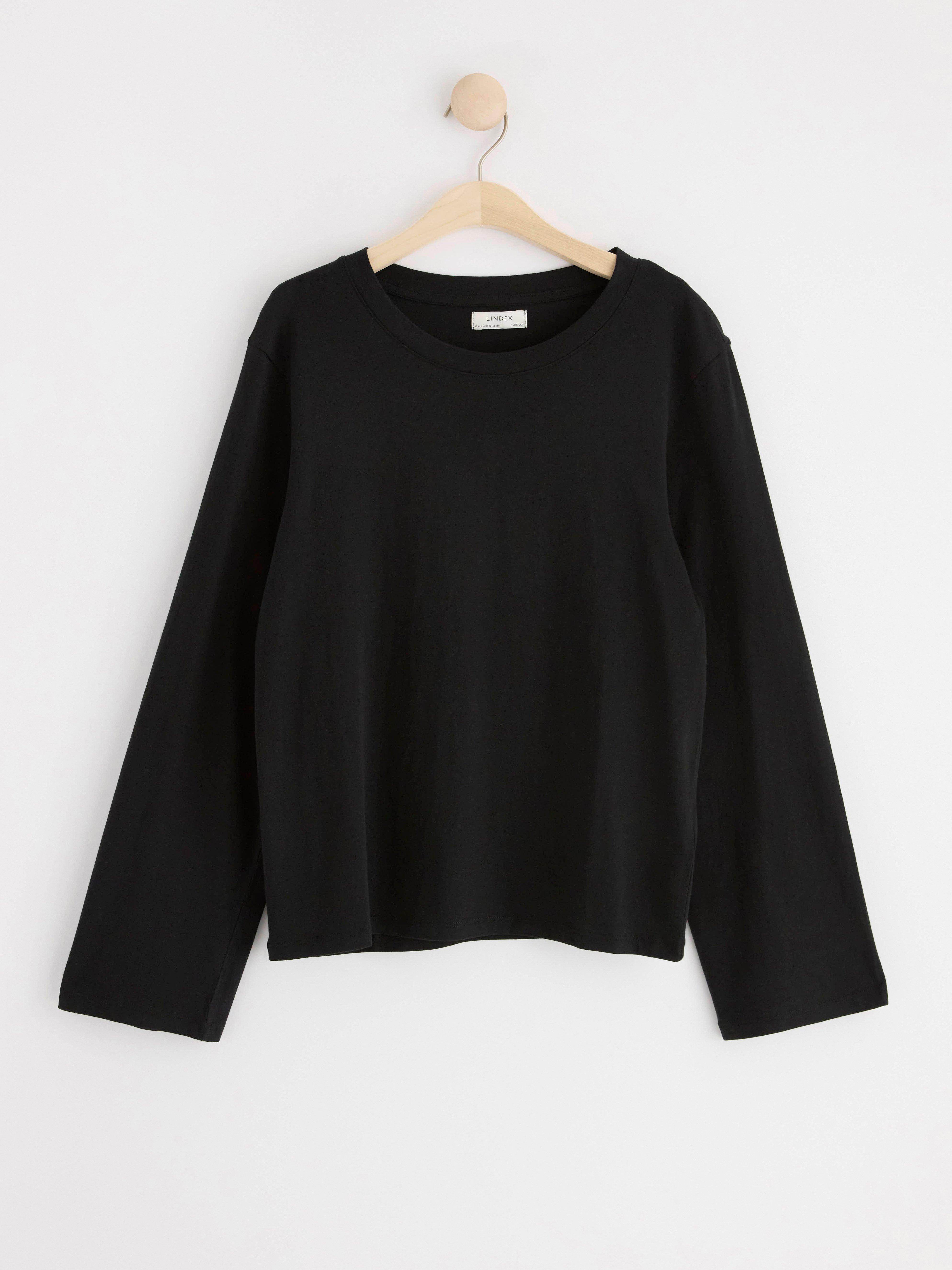 Long sleeve top in cotton Black