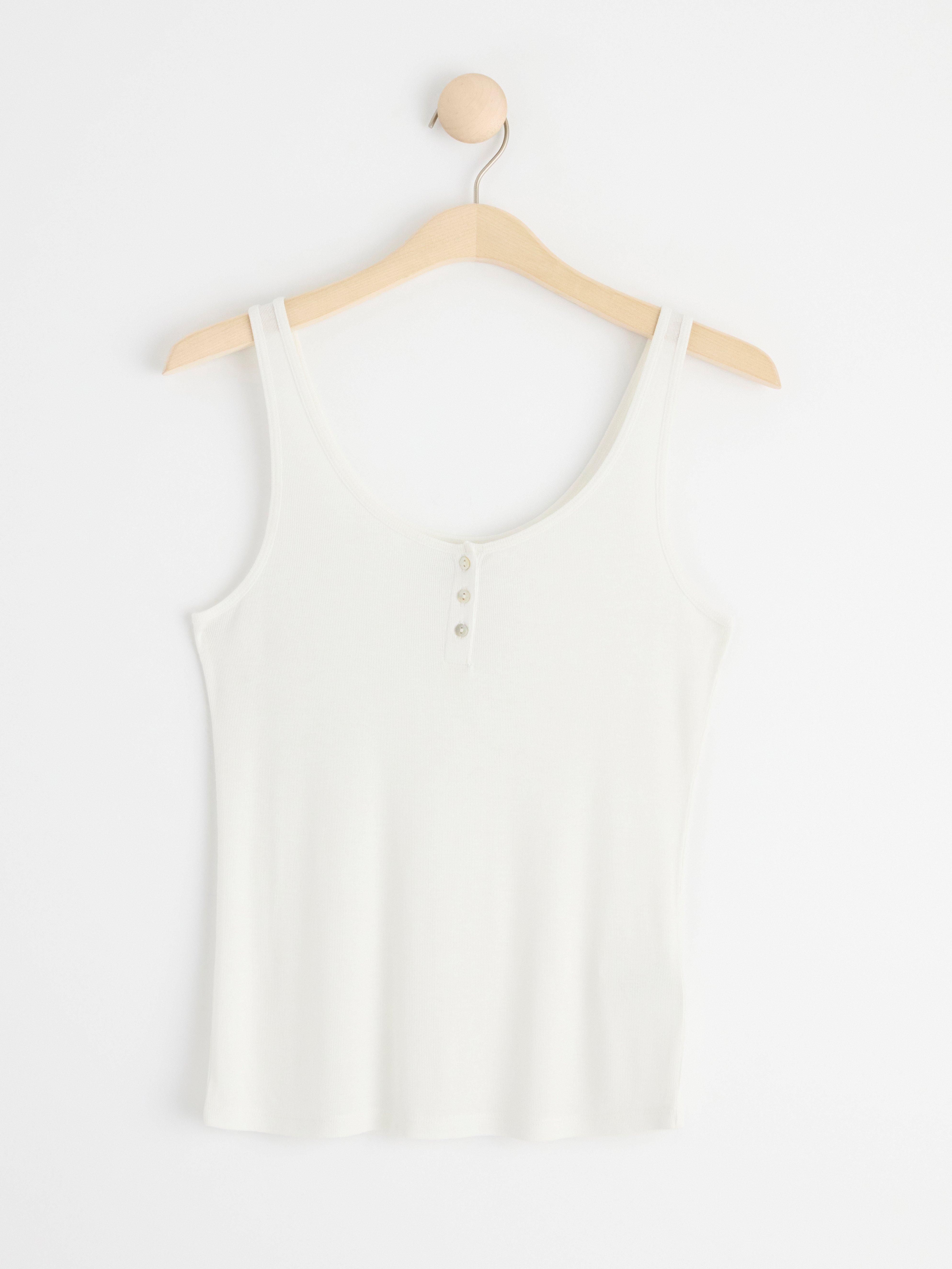 Ribbed tank top with button placket Off White