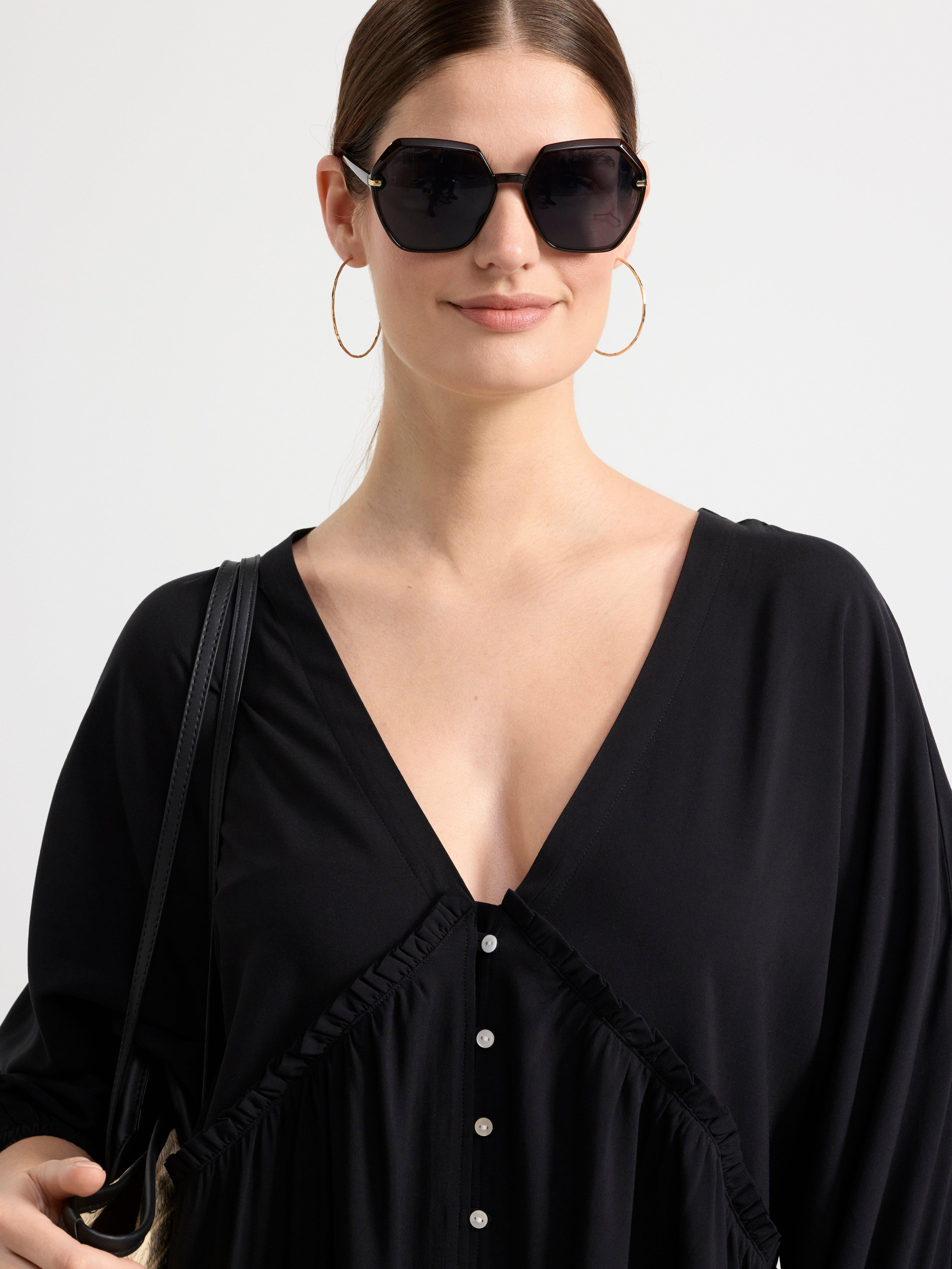 Buttoned short sleeve mini dress Black
