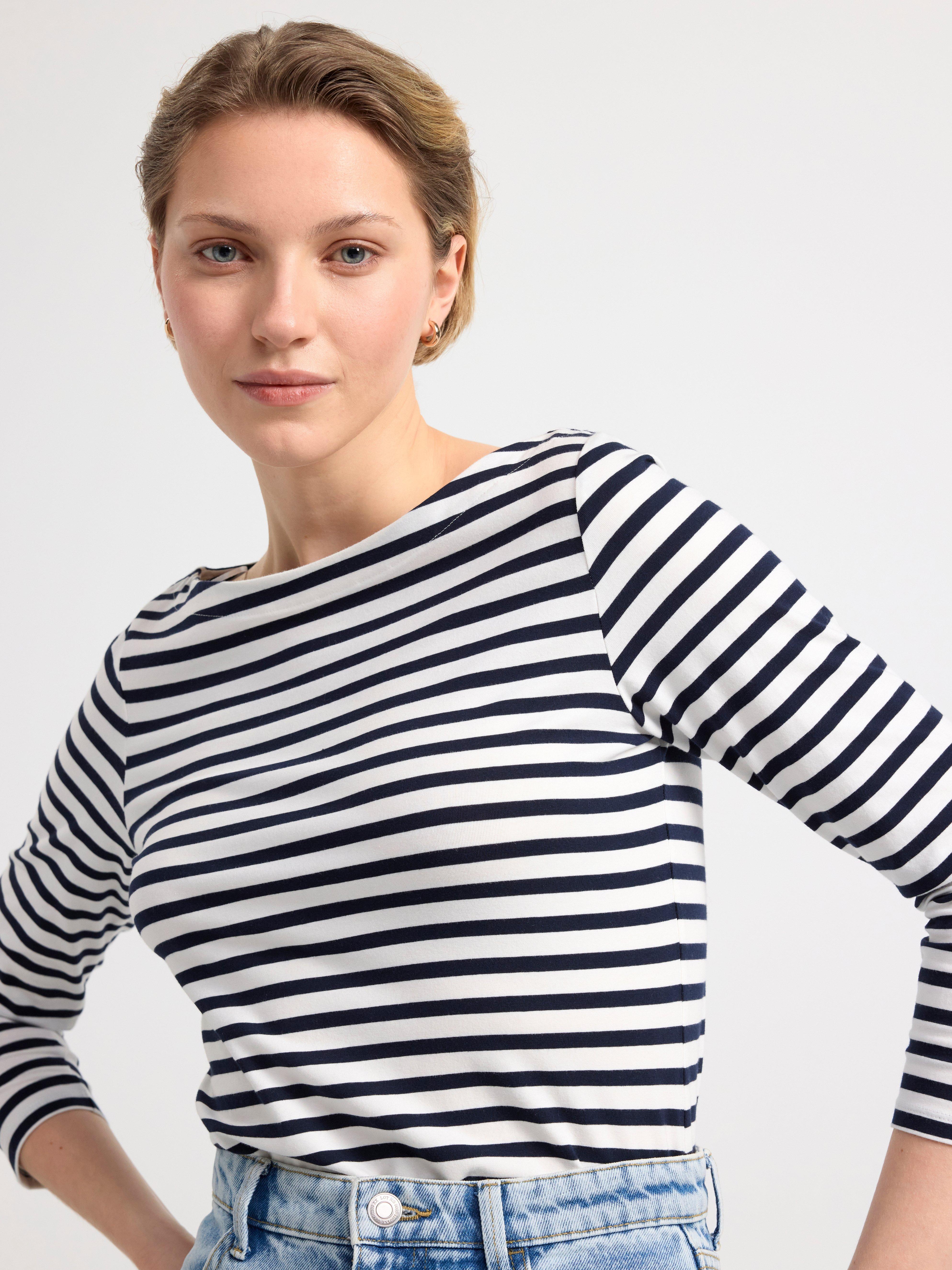 Striped cotton top Dark Blue