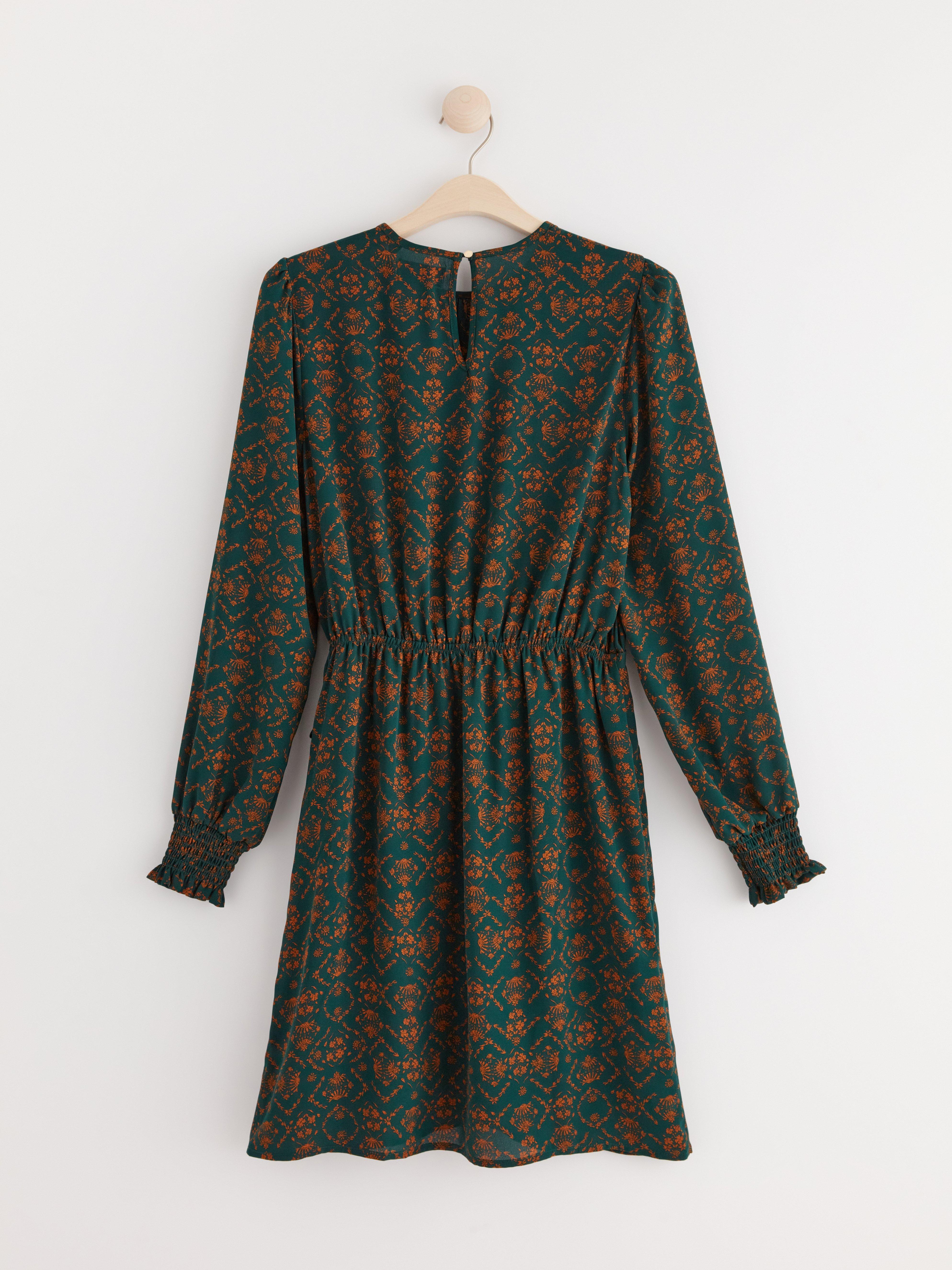 Long sleeve dress with pattern Dark Green