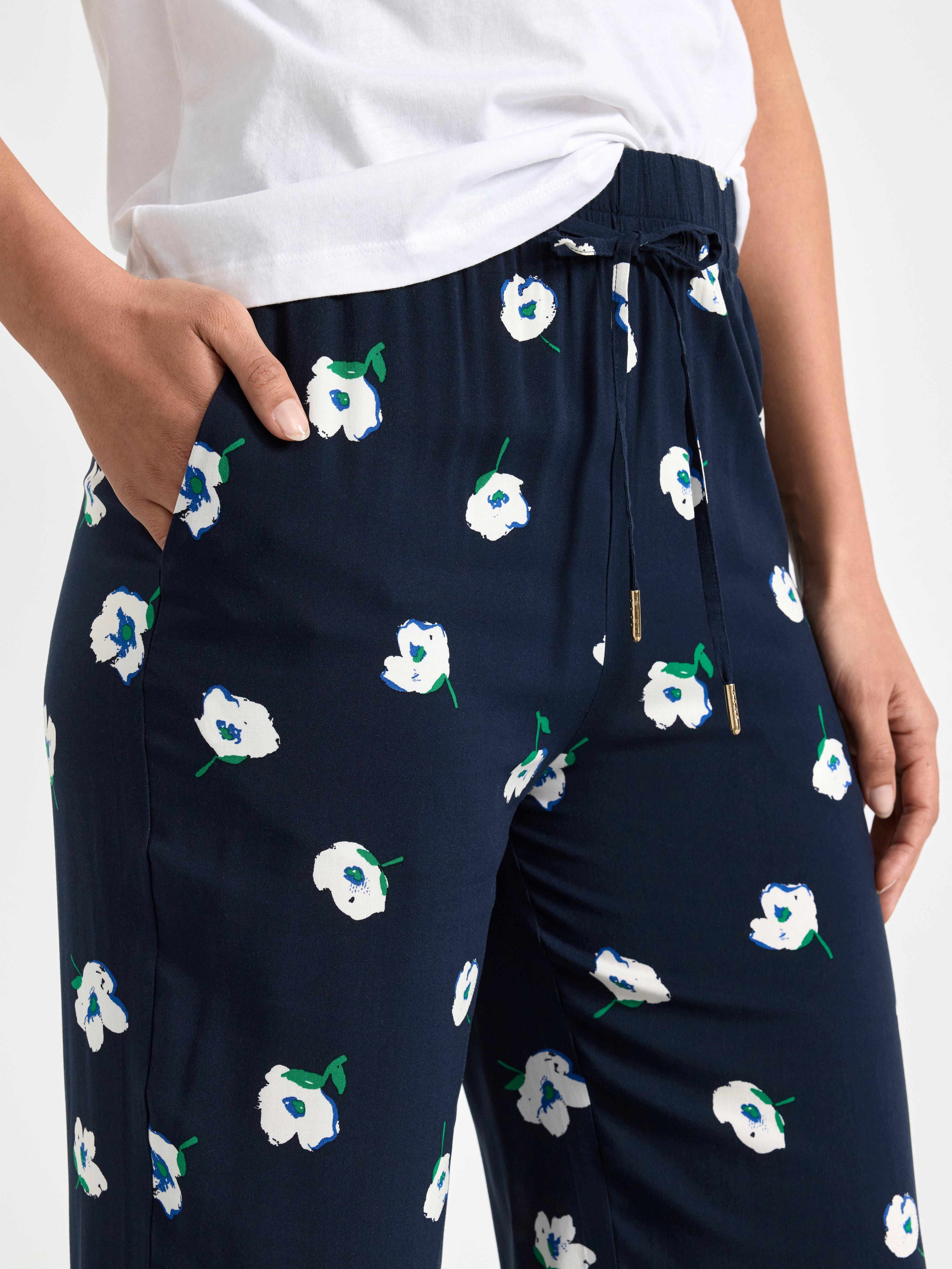 BELLA Straight patterned trousers Navy