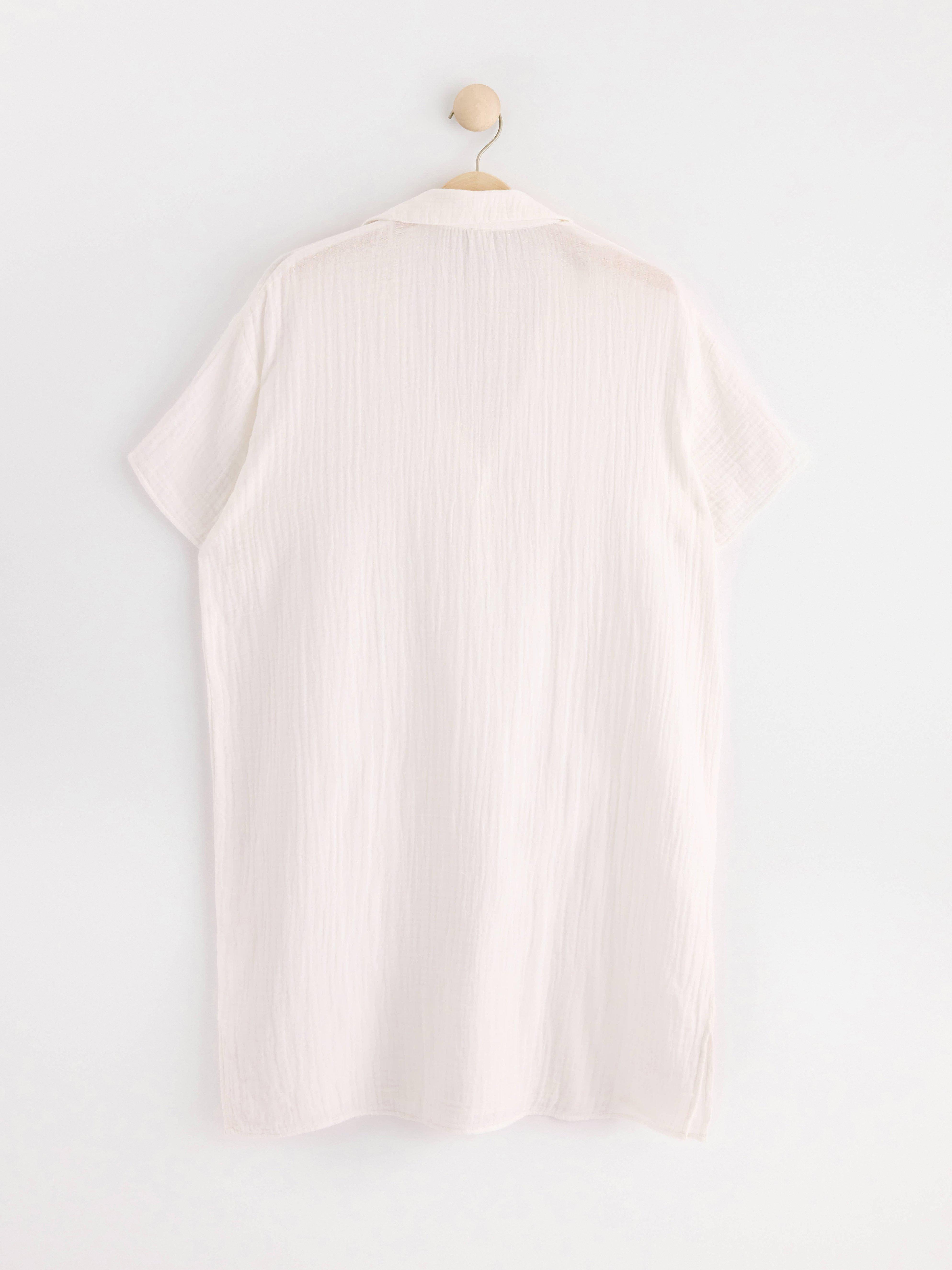 Crinkled cotton night shirt Off White