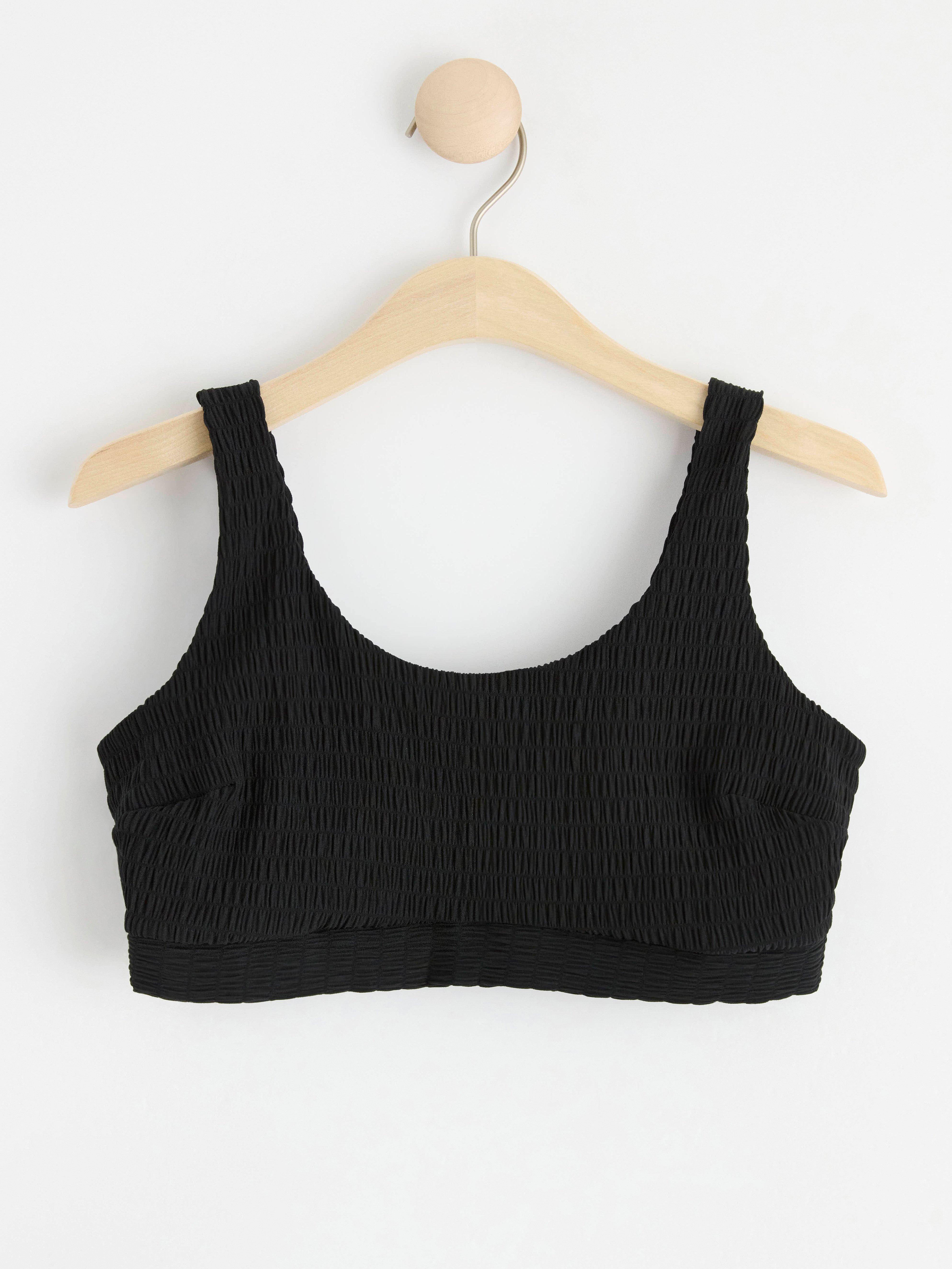 Full cup unpadded bikini top with crinkled texture Black