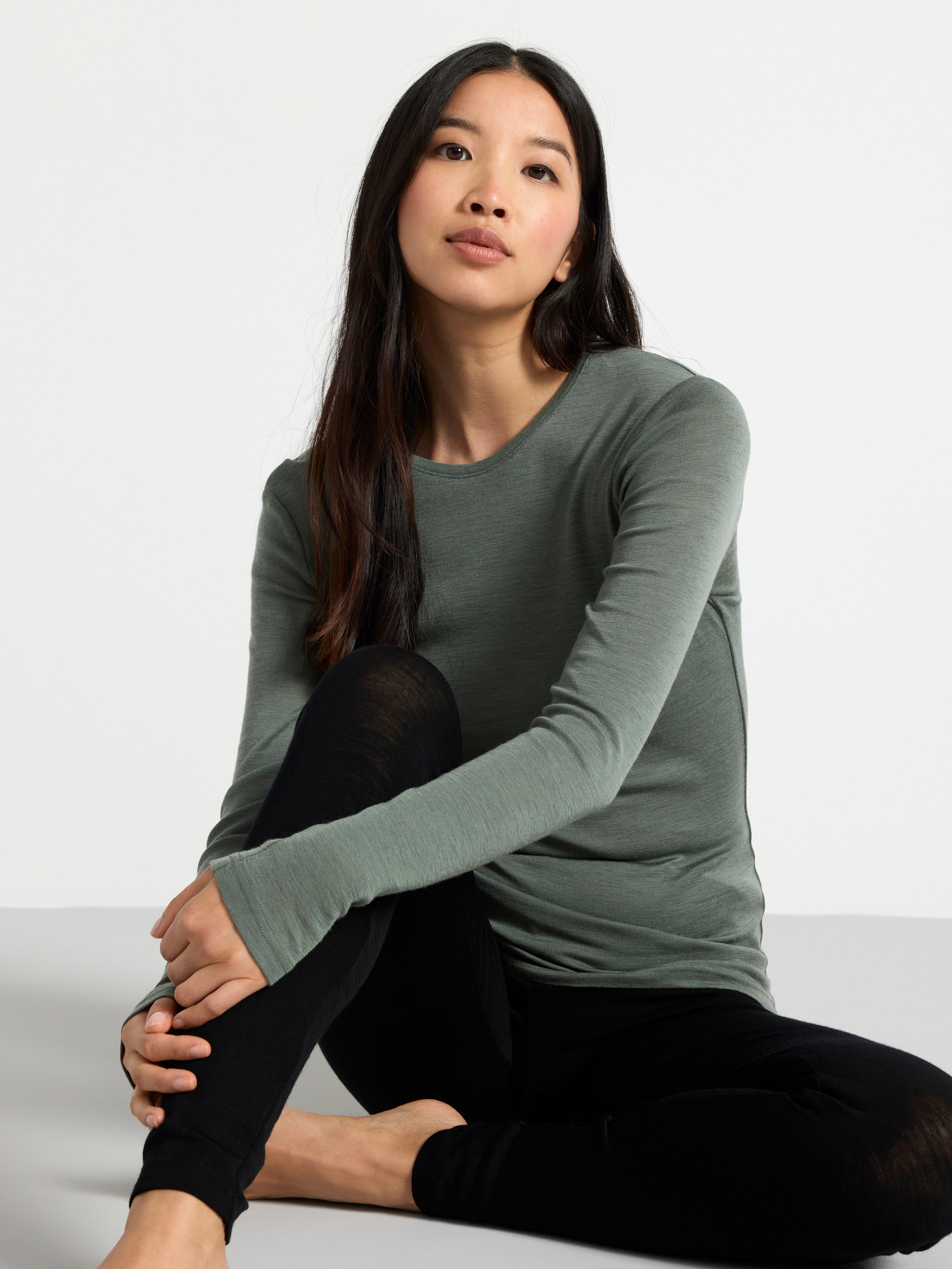 Long sleeve top in merino wool Dark Green