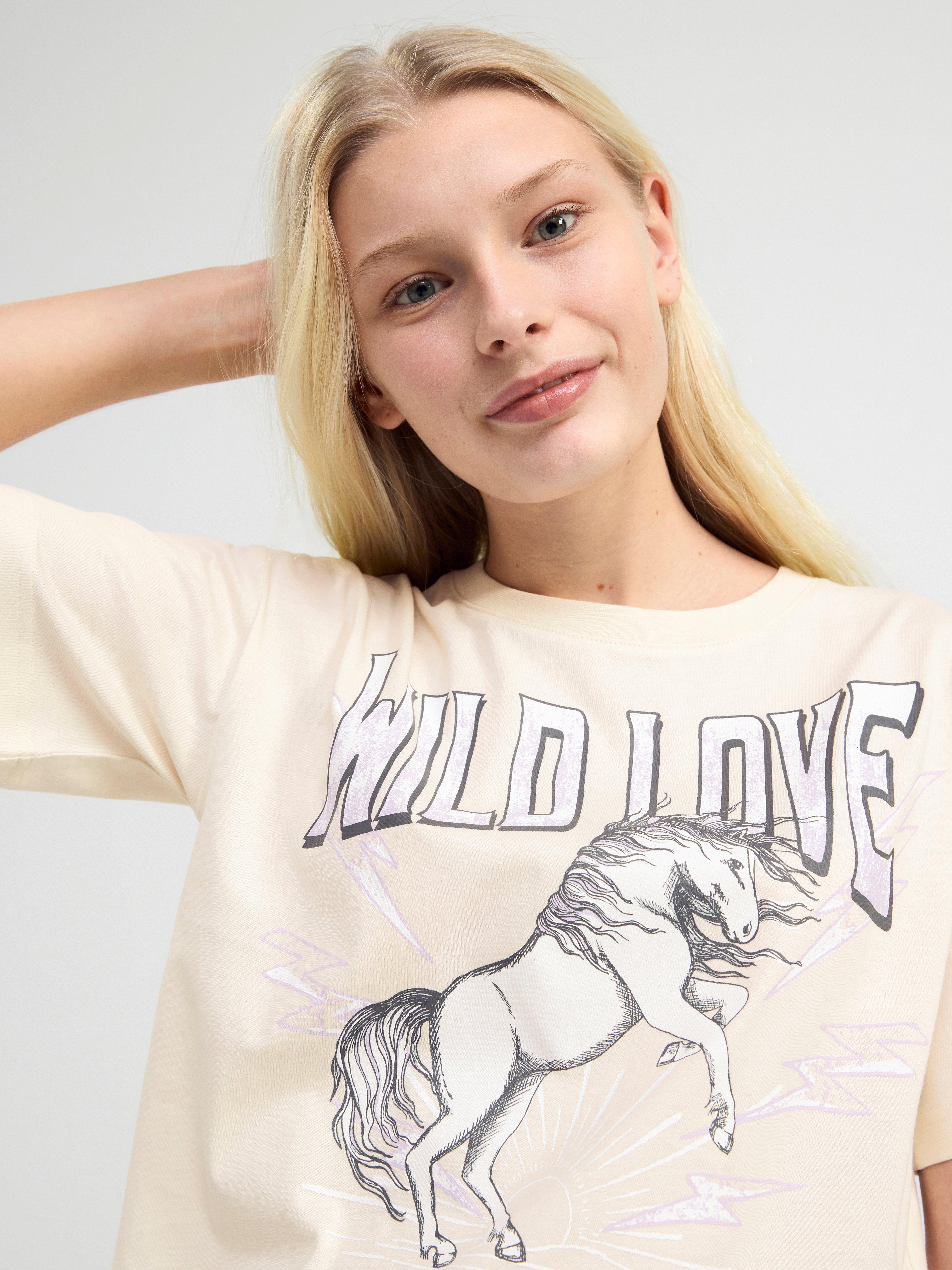 Short sleeve top with front print Light Beige