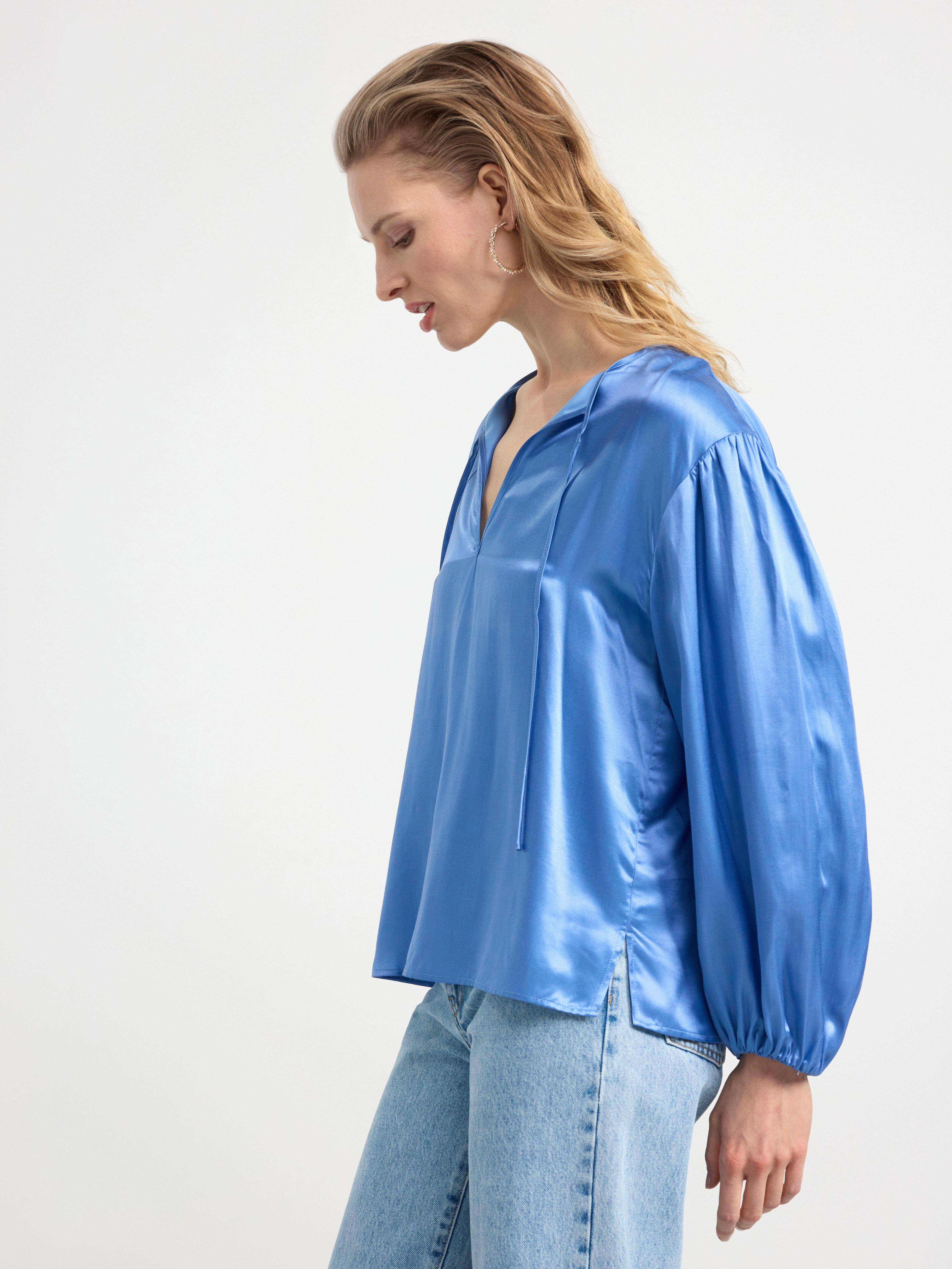 Long sleeve silk blend blouse Light Dusty Blue