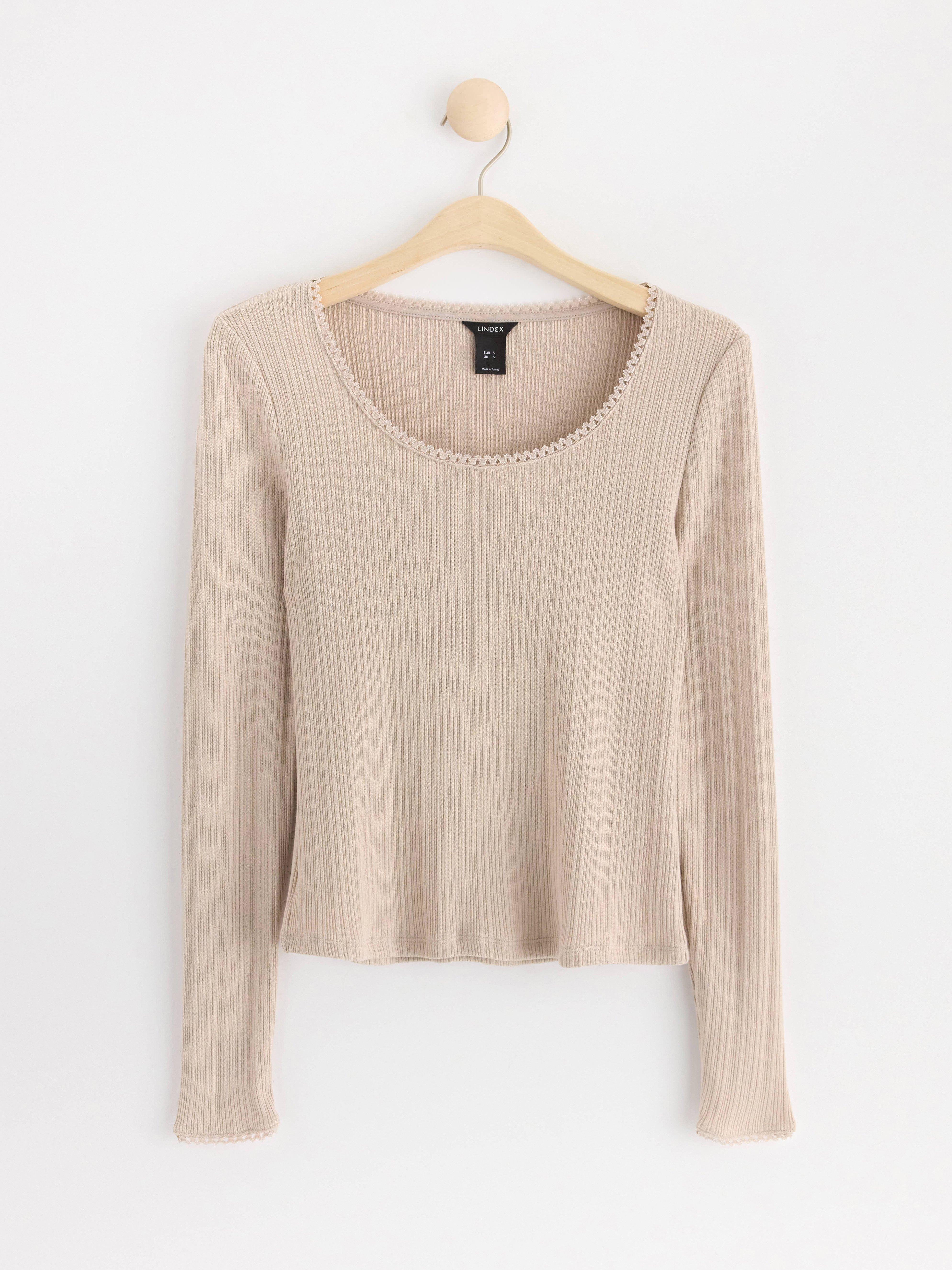 Ribbed long sleeve top Beige