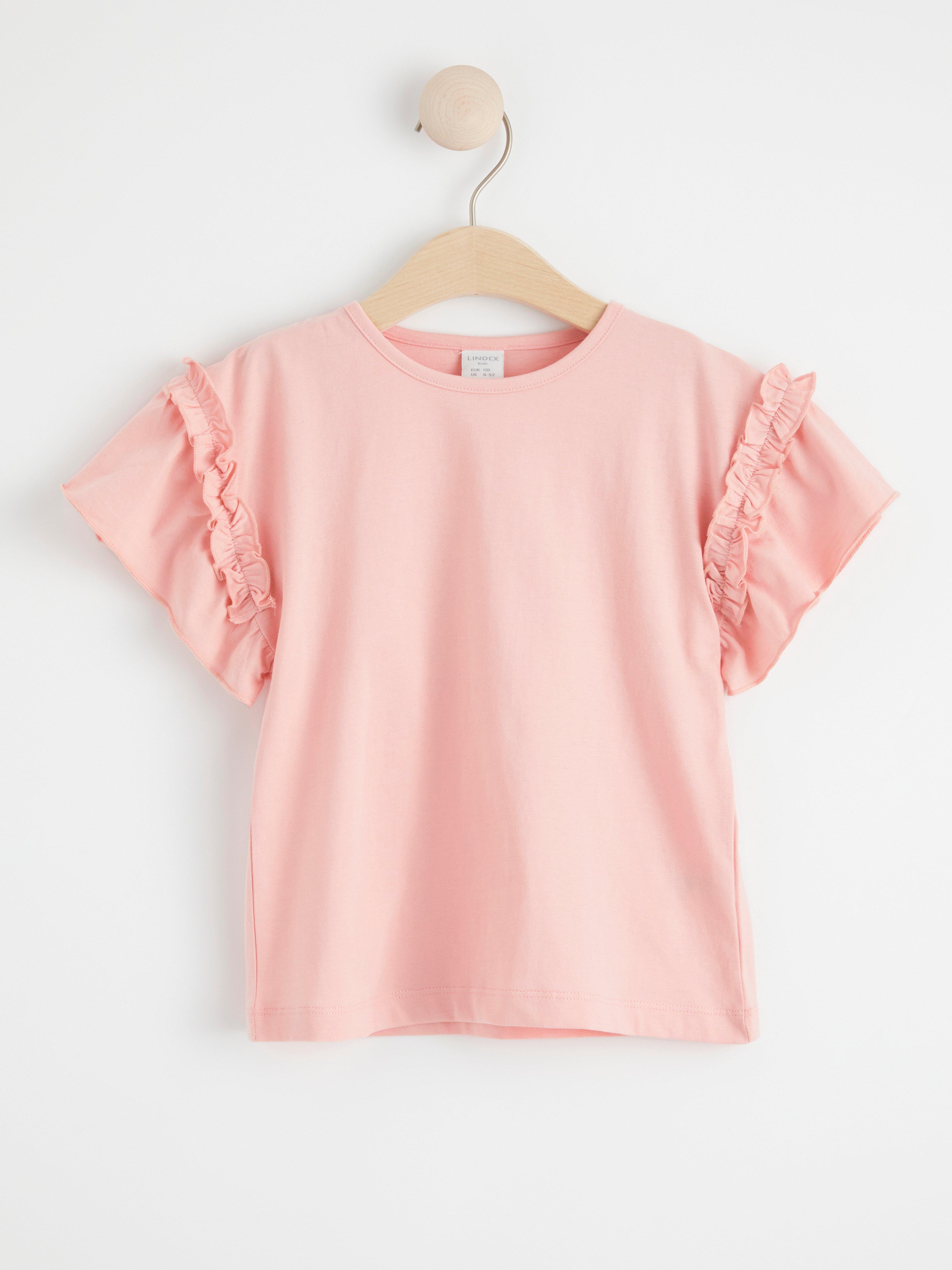 Short sleeve top with frills Light Pink