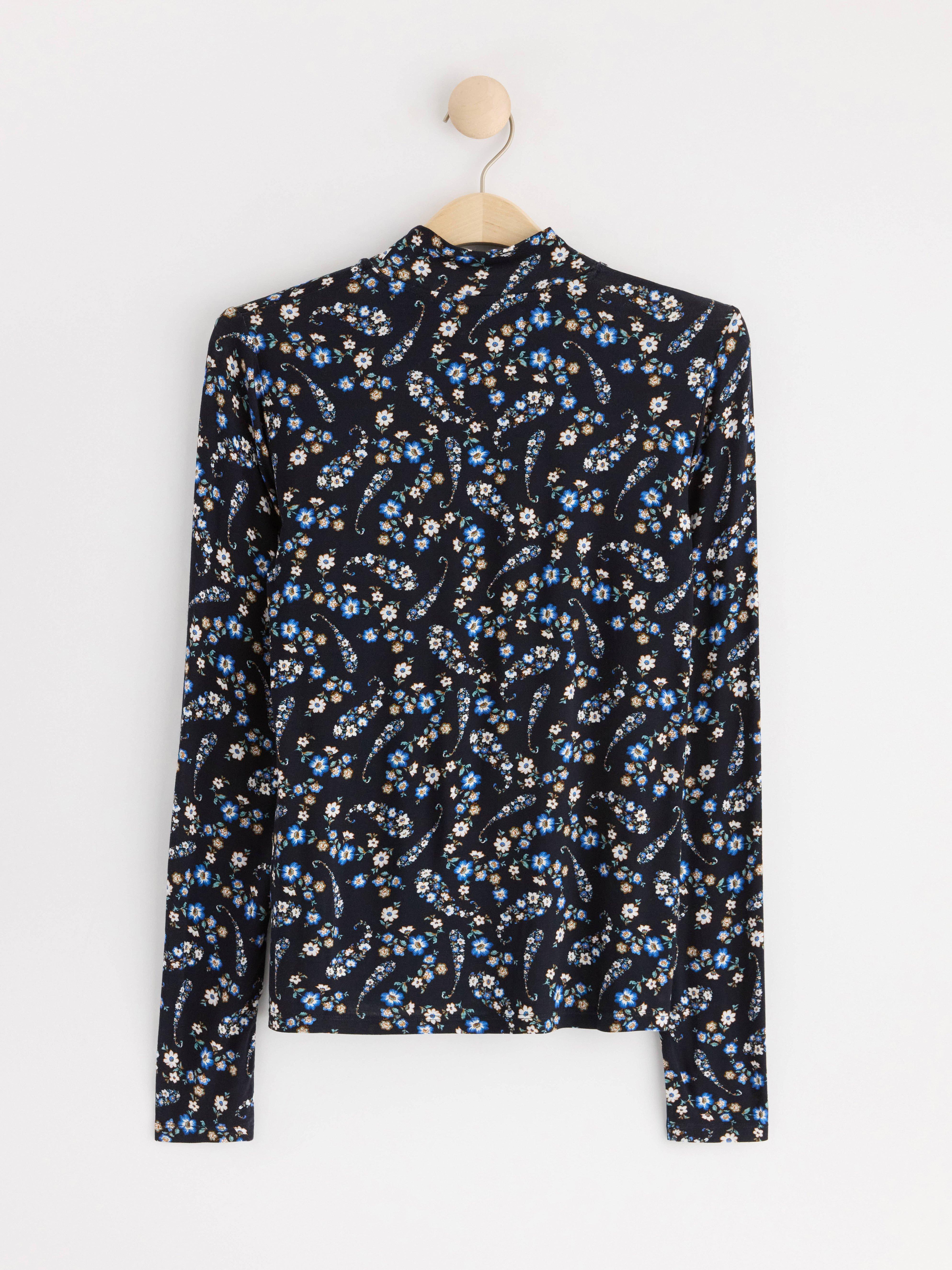 Mock neck top with pattern Dark Blue