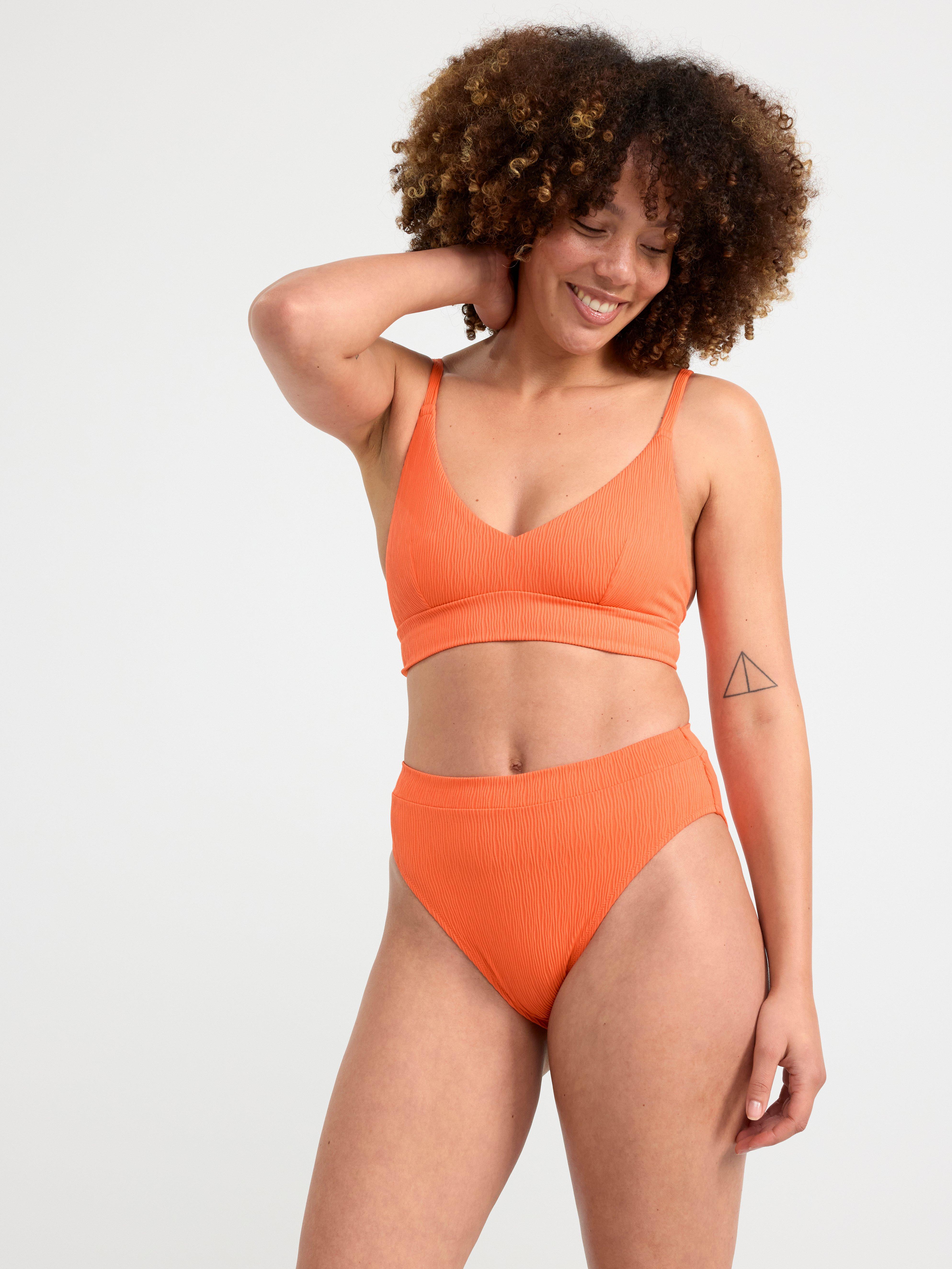 High waist bikini bottom with crinkled texture Dark Orange