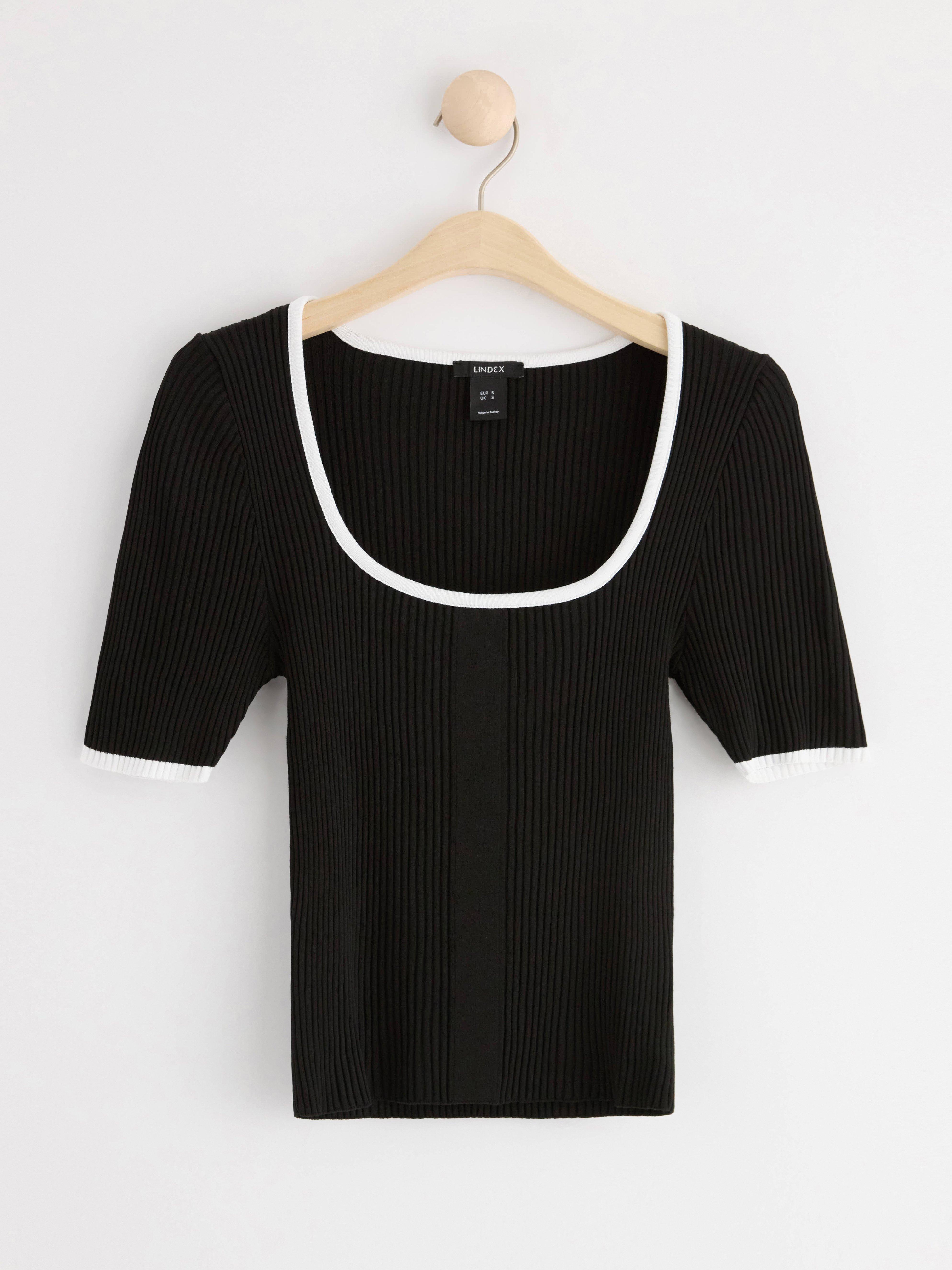 Short sleeve rib-knit jumper Black