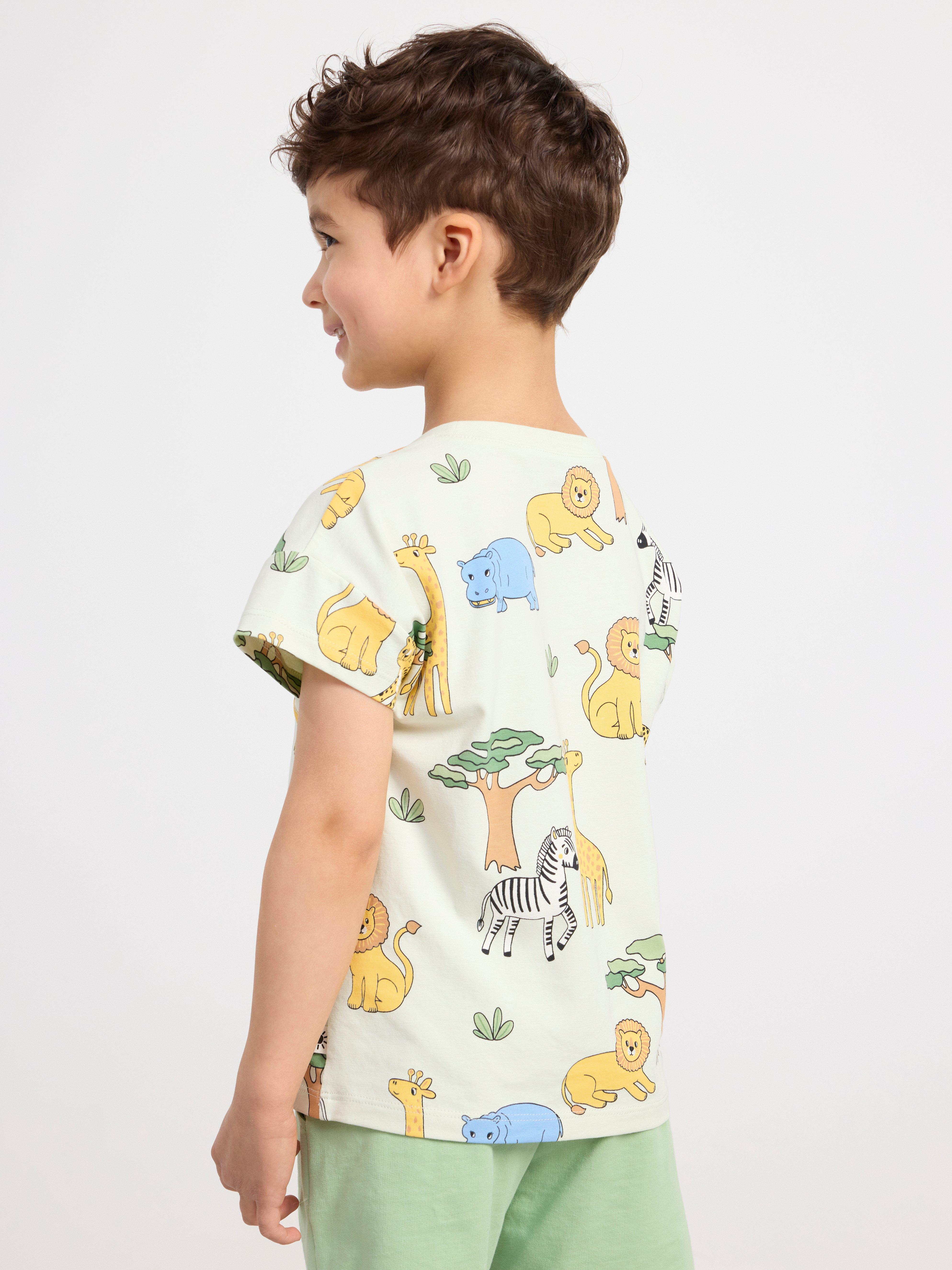 Short sleeve top with animals Light Dusty Green