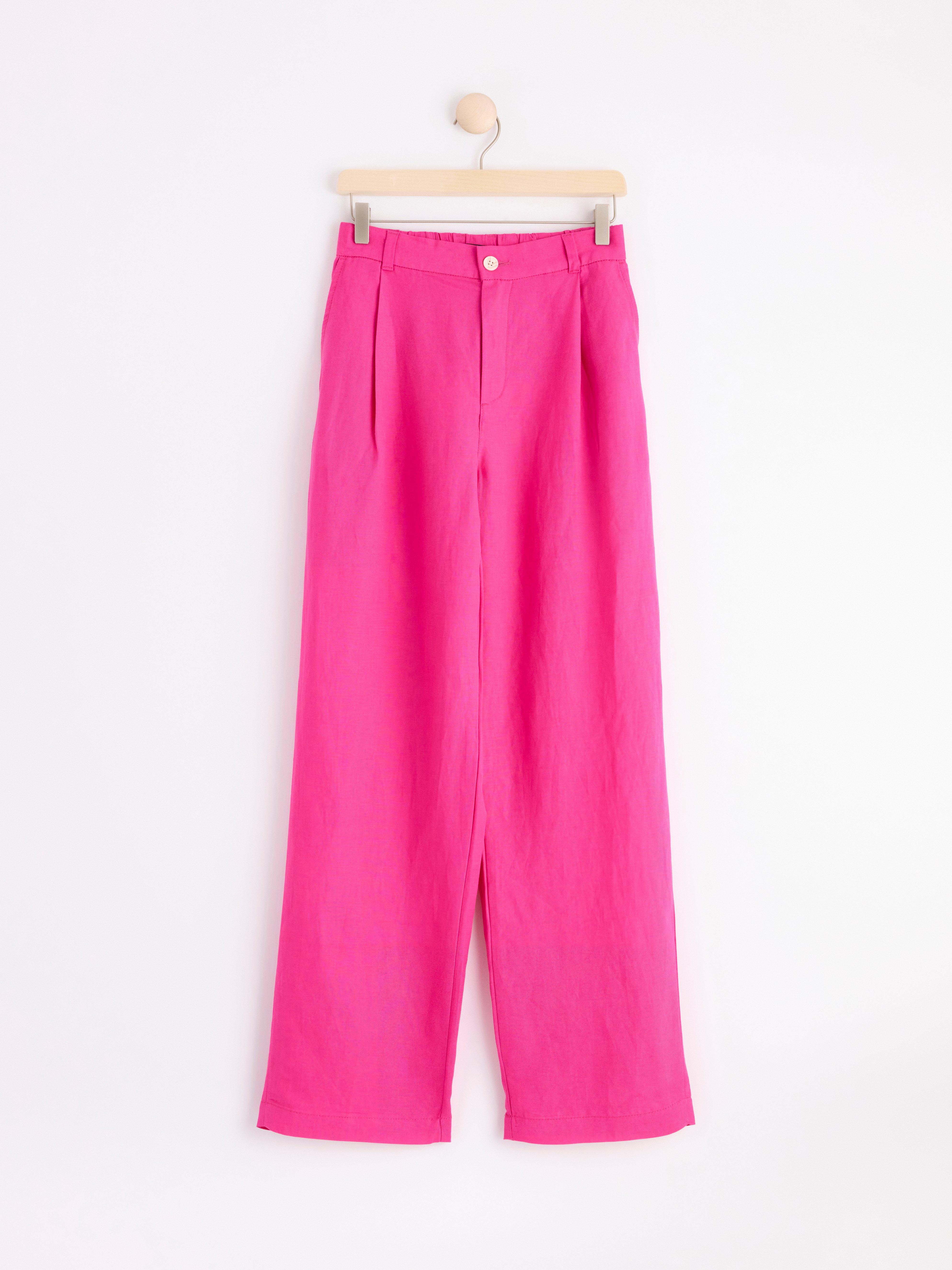 Wide linen blend trousers pink