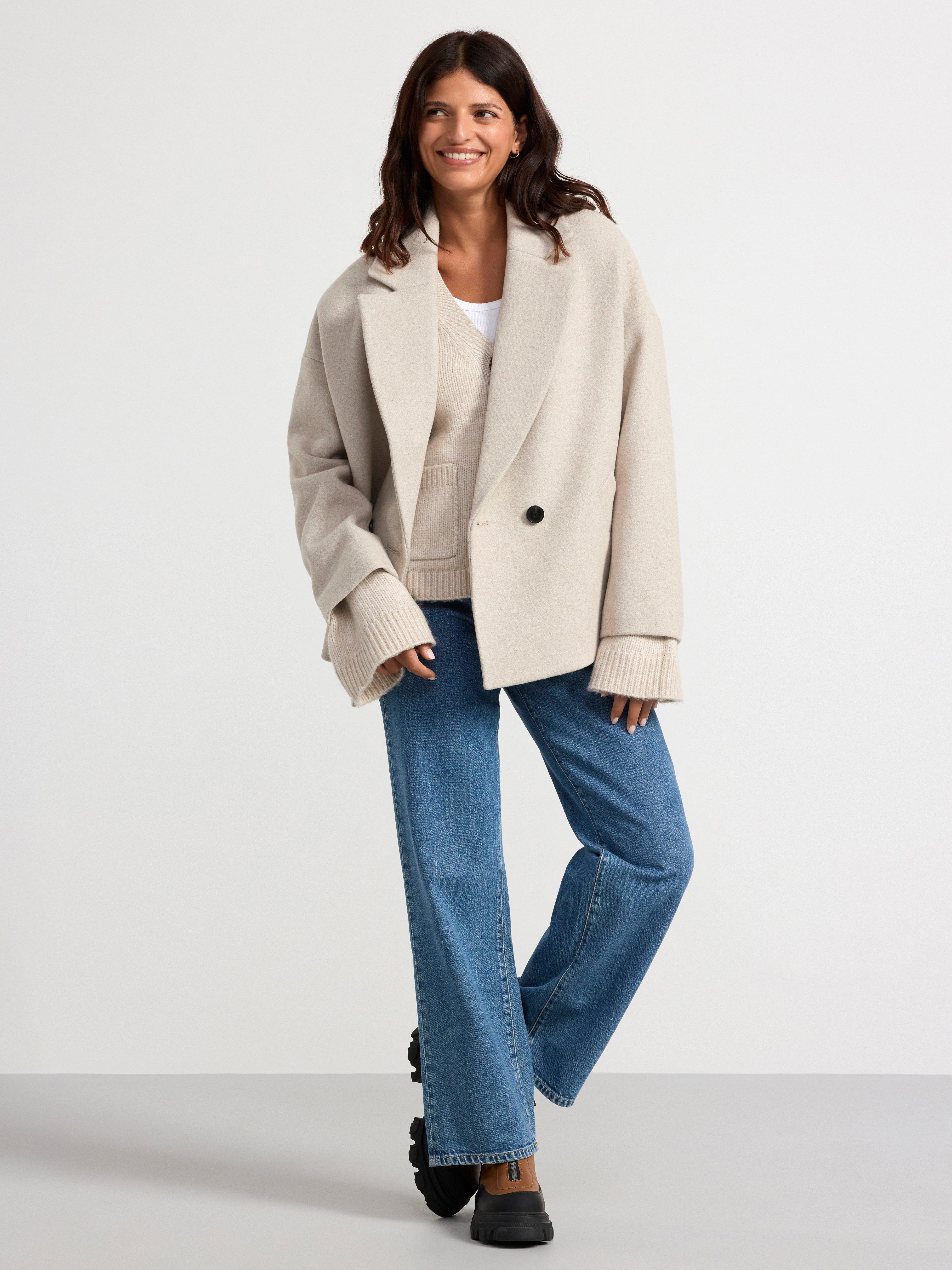 Jacket in wool blend with double button closure Light Beige Melange