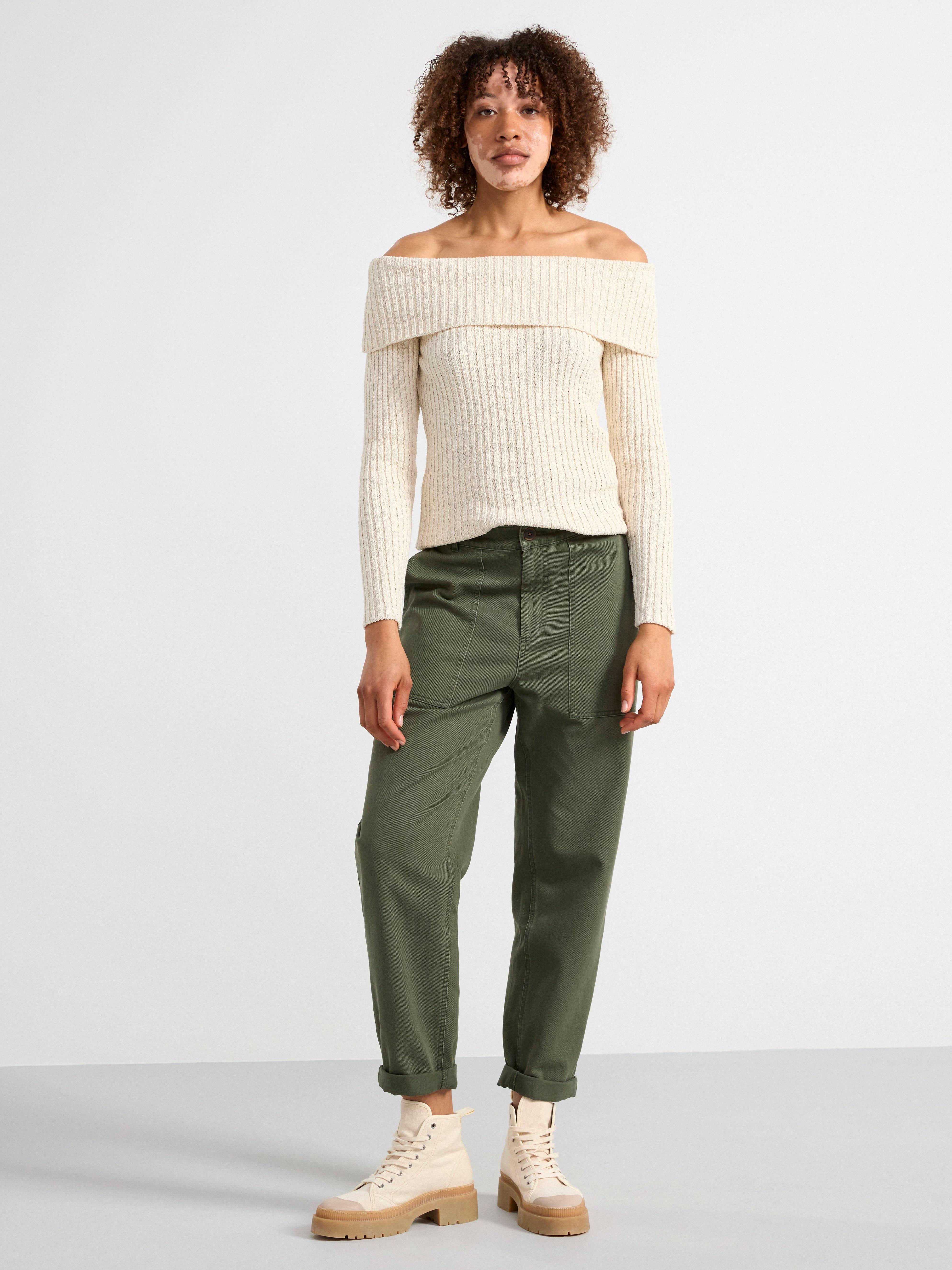Rib-knitted off-shoulder top white
