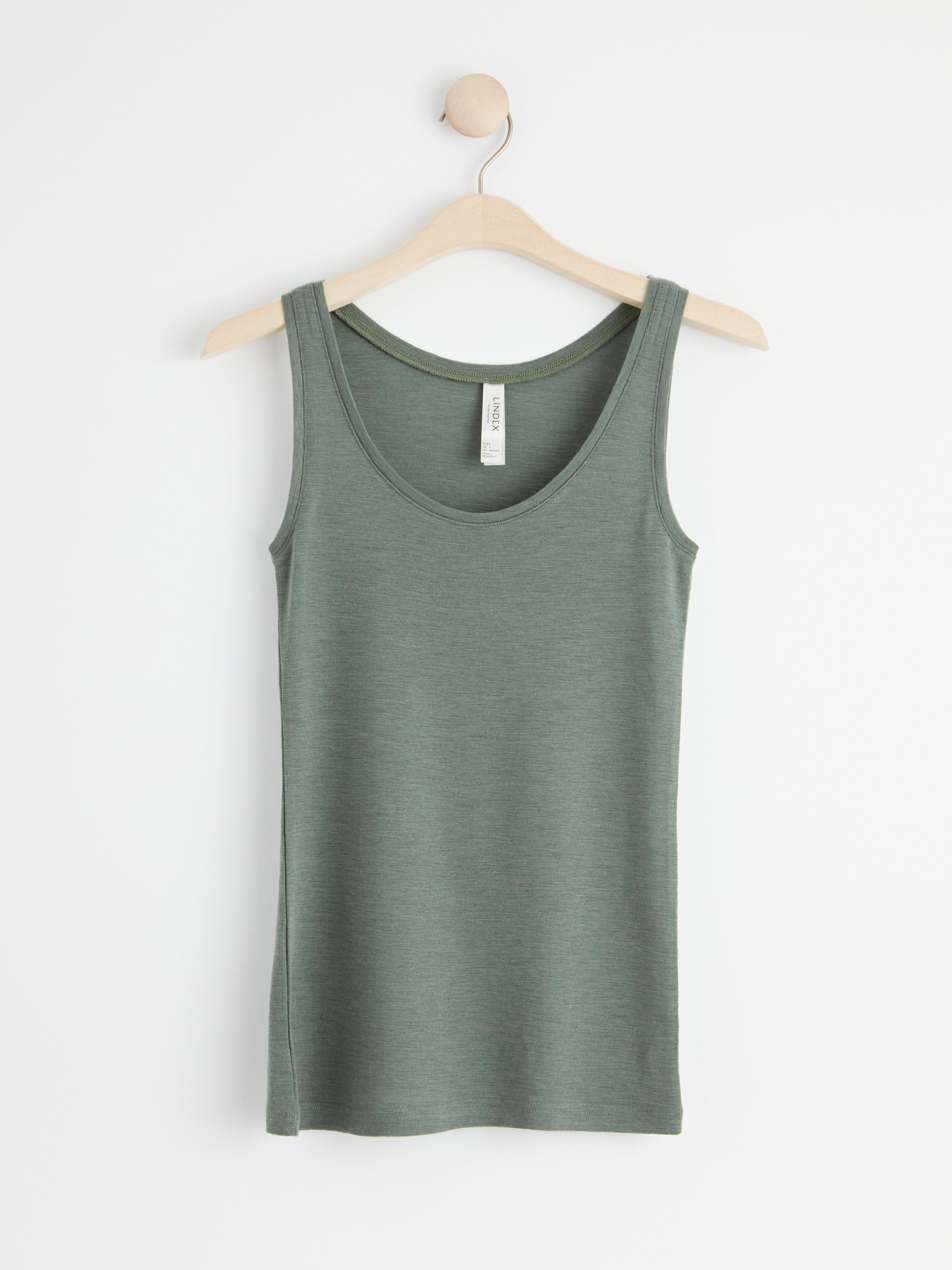 Tank top in merino wool Dark Green
