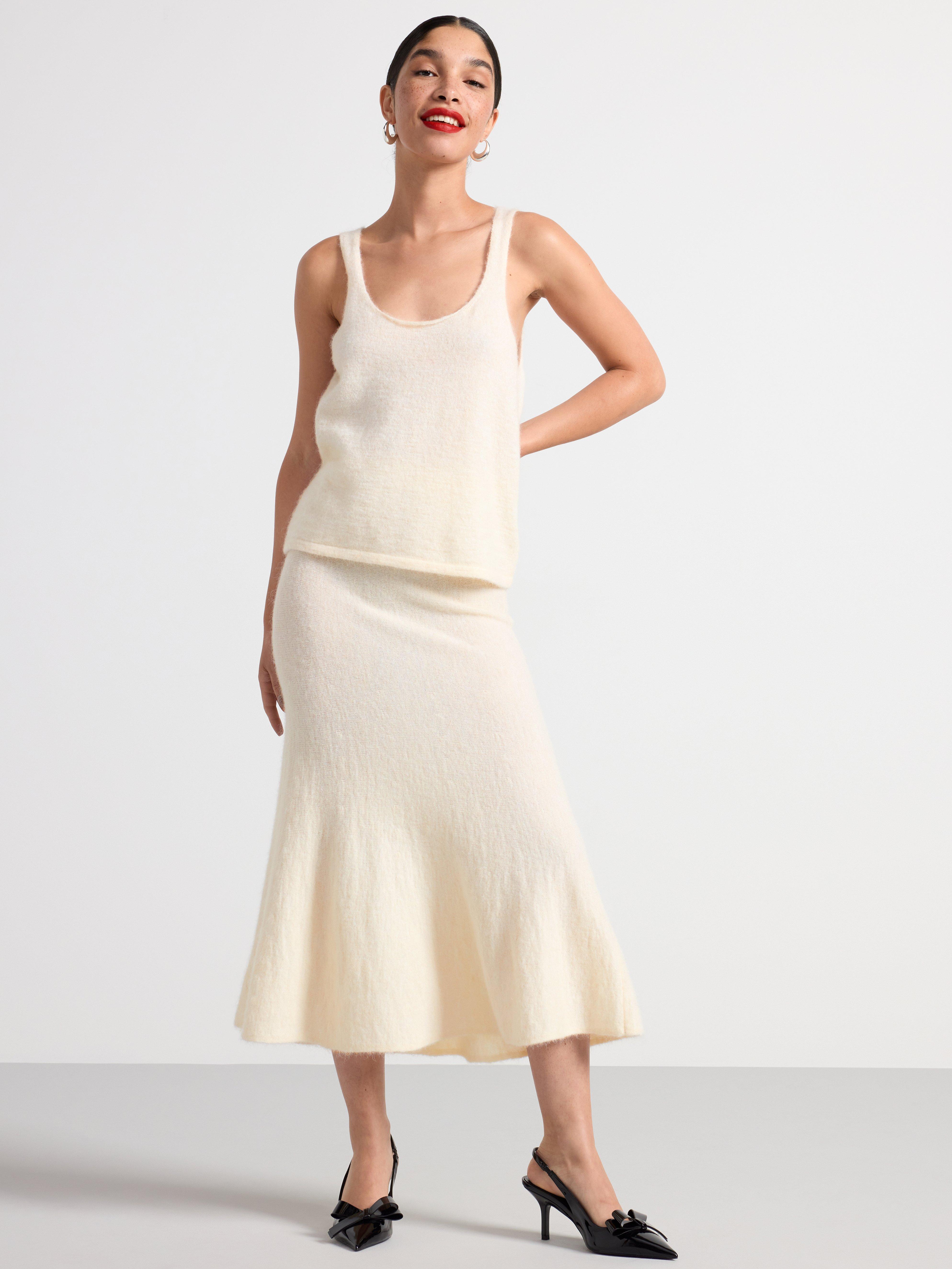 Knitted midi skirt in wool blend Off White
