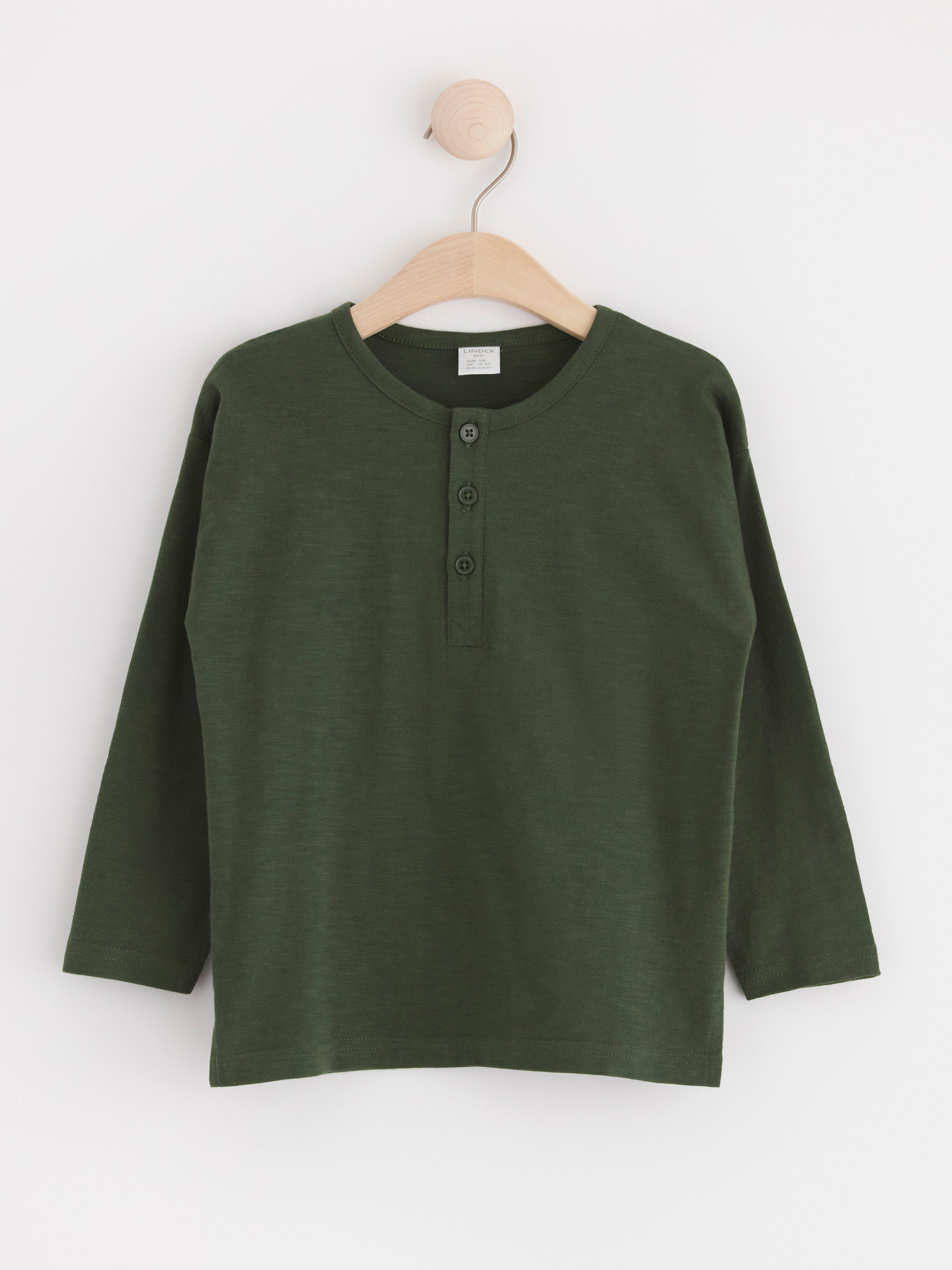Long sleeve top with buttons Dark Khaki Green