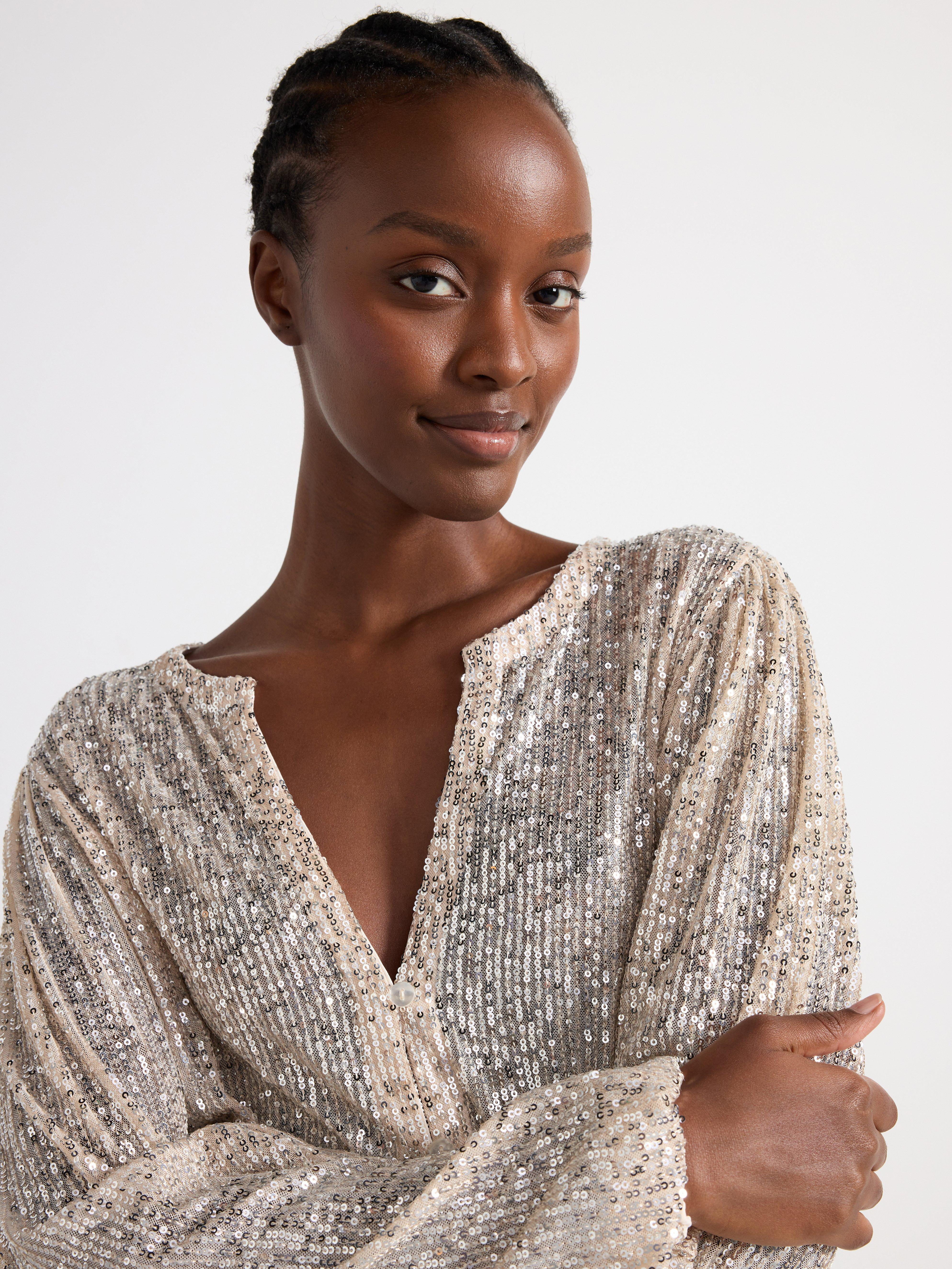 Long sleeve top with sequins Silver